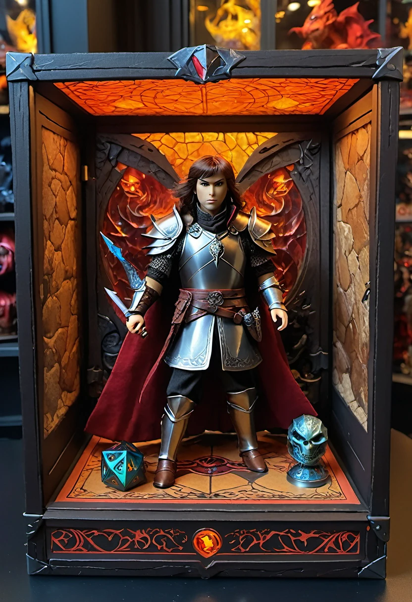 (best quality,4k,8k,highres,masterpiece:1.2),ultra-detailed, Dungeons & Dragons doll's inside a box, product for sale, in the window of a toy store,