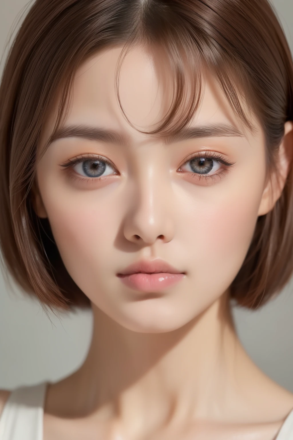((highest quality、8K、masterpiece:1.3))、beautiful 20 year old girl、close up of eyes、K-POPアイドルの顔、(brown hair short cut、super fine face、delicate eyes、double eyelid、Raw photo、