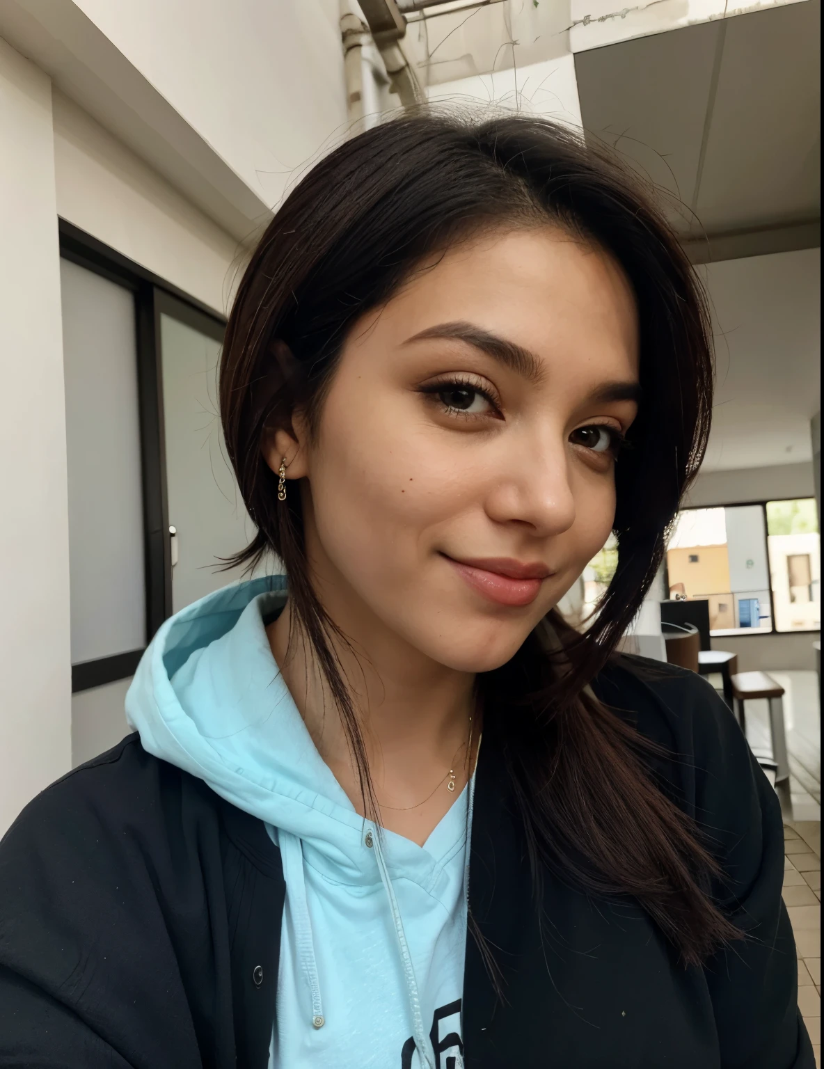 Sozinho, garota, cabelo preto, grande, olhos azuis