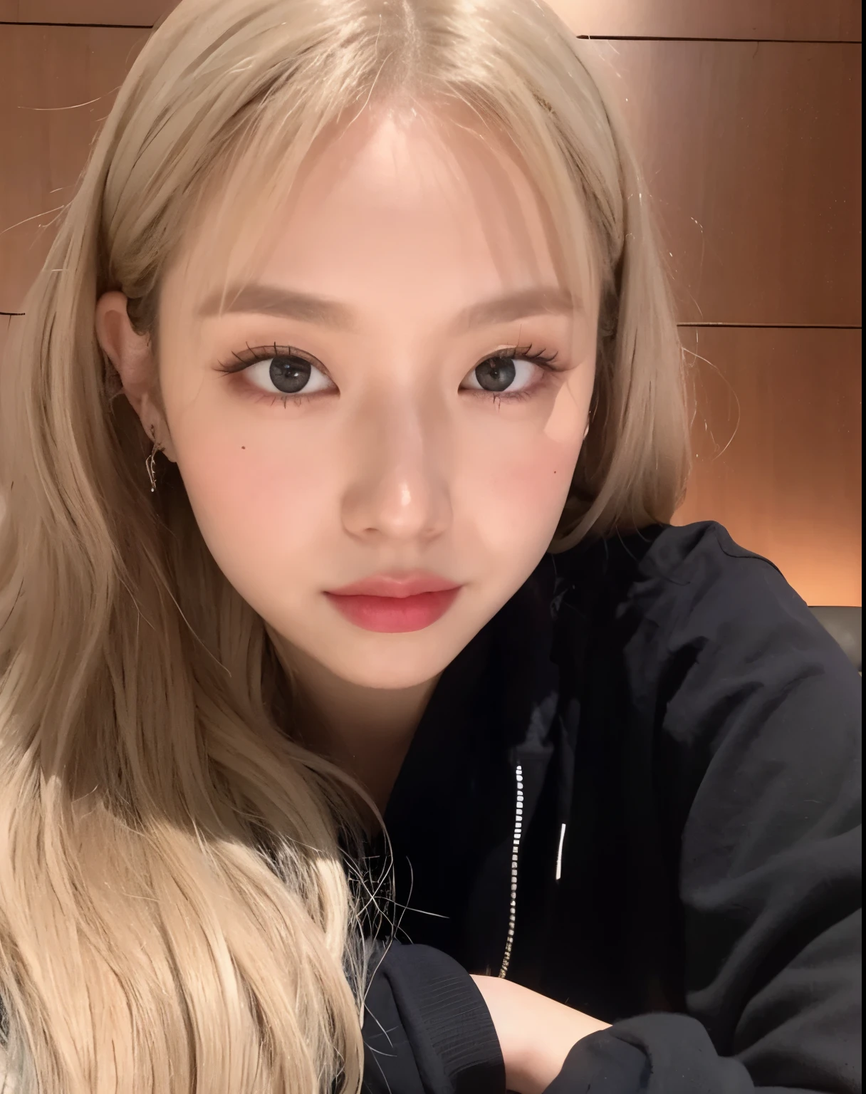 um close de uma mulher com longos cabelos loiros e um moletom preto, lalisa manobal, Lalisa Manoban do Blackpink, parque roseanne de blackpink, jossi do blackpink, portrait of jossi do blackpink, adorable and pale korean face, Sun Yunjoo,  coreana, jennie blackpink, jaeyeon nam, Ulzzang, Kim Doyoung