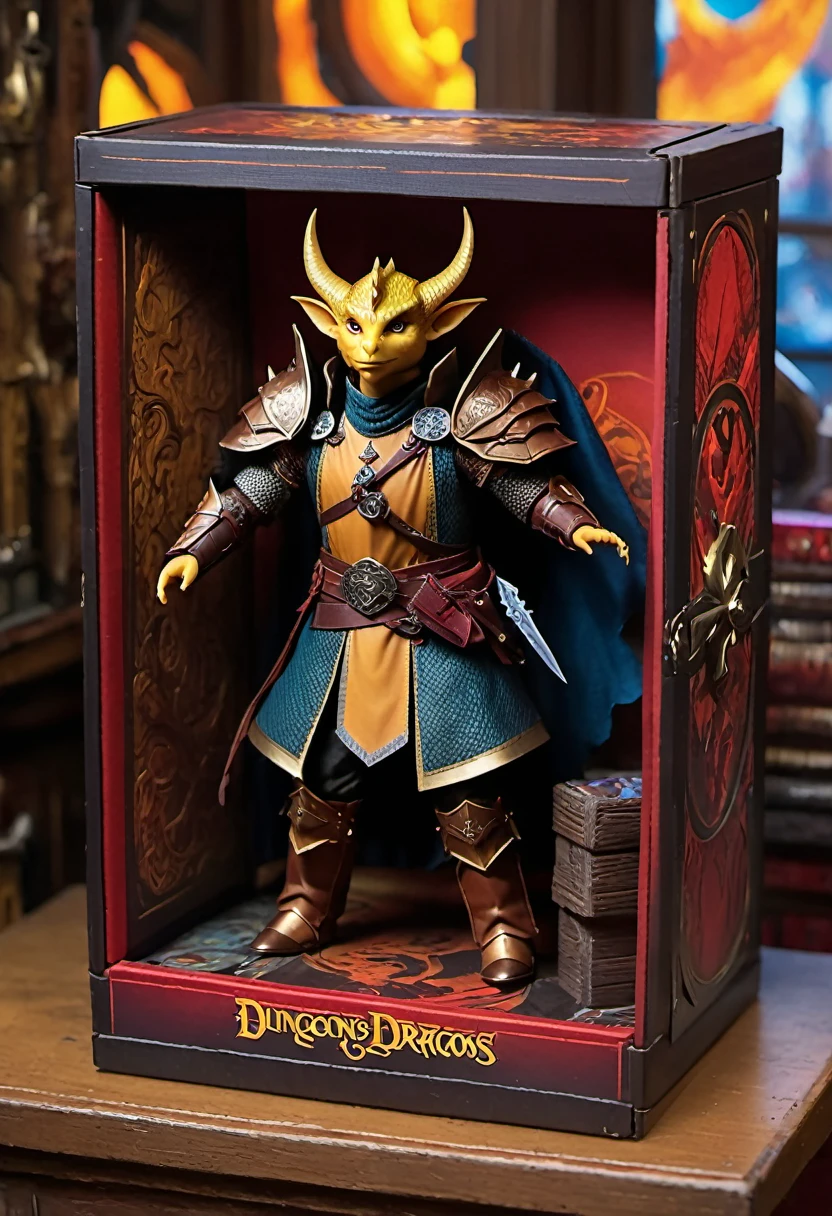 (best quality,4k,8k,highres,masterpiece:1.2),ultra-detailed, Dungeons & Dragons doll's inside a box, product for sale, in the window of a toy store,