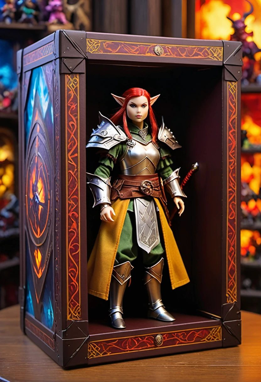 (best quality,4k,8k,highres,masterpiece:1.2),ultra-detailed, Dungeons & Dragons doll's inside a box, product for sale, in the window of a toy store,