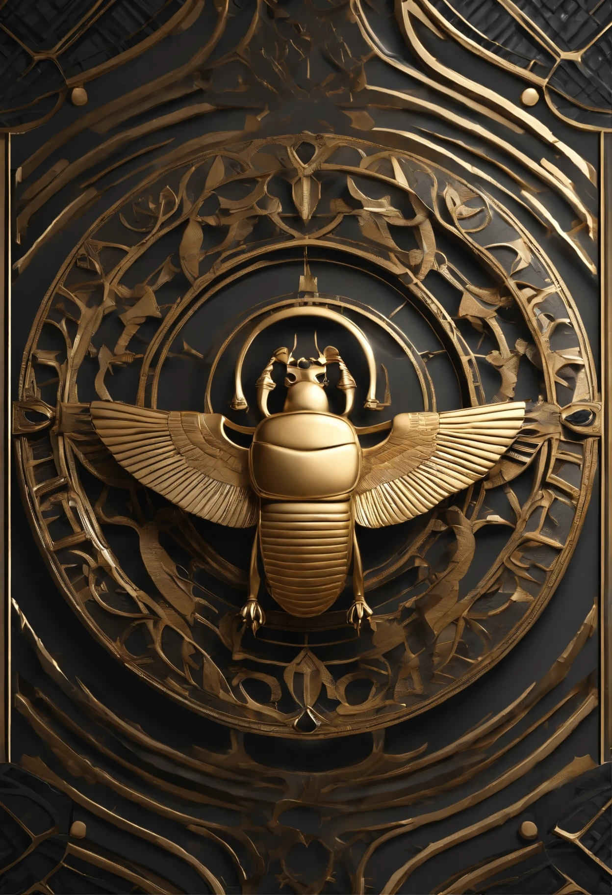 A circle logo vector with a vibrant gold scarab at its core, egyptian style, meticulously designed with advanced features and sharply defined contours, boasting a robust texture and front perspective. Created using the Leonardo Diffusion Graphics Engine and Leonardo style Rendering engine for enhanced visual quality. Equipped with the Magic Alert v2 system for added security and sophistication. Measuring 2024 x 2024 pixels, this logo adheres to an Orientation Scale of 80 and offers a strength value between 0.1000 .