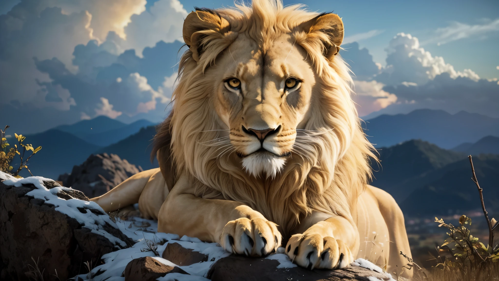 Lion, Divine Lion, Lion King, Lion Majestic, natural, Natureza, Rendering, fotorrealista, UltraHigh definition, 4K, texturasdetalhadas, thunder, sombras detalhadas, cores detalhadas, por do sol, sol se pondo, Sunset, Natureza Linda, Grande Divino, por do sol, contraste detalhado, Contraste realista, high resolution, cores detalhadas, fogo, eletricidade, divina criatura, 8k, realista detalhado, 16k, 8k, High definition, elegante,