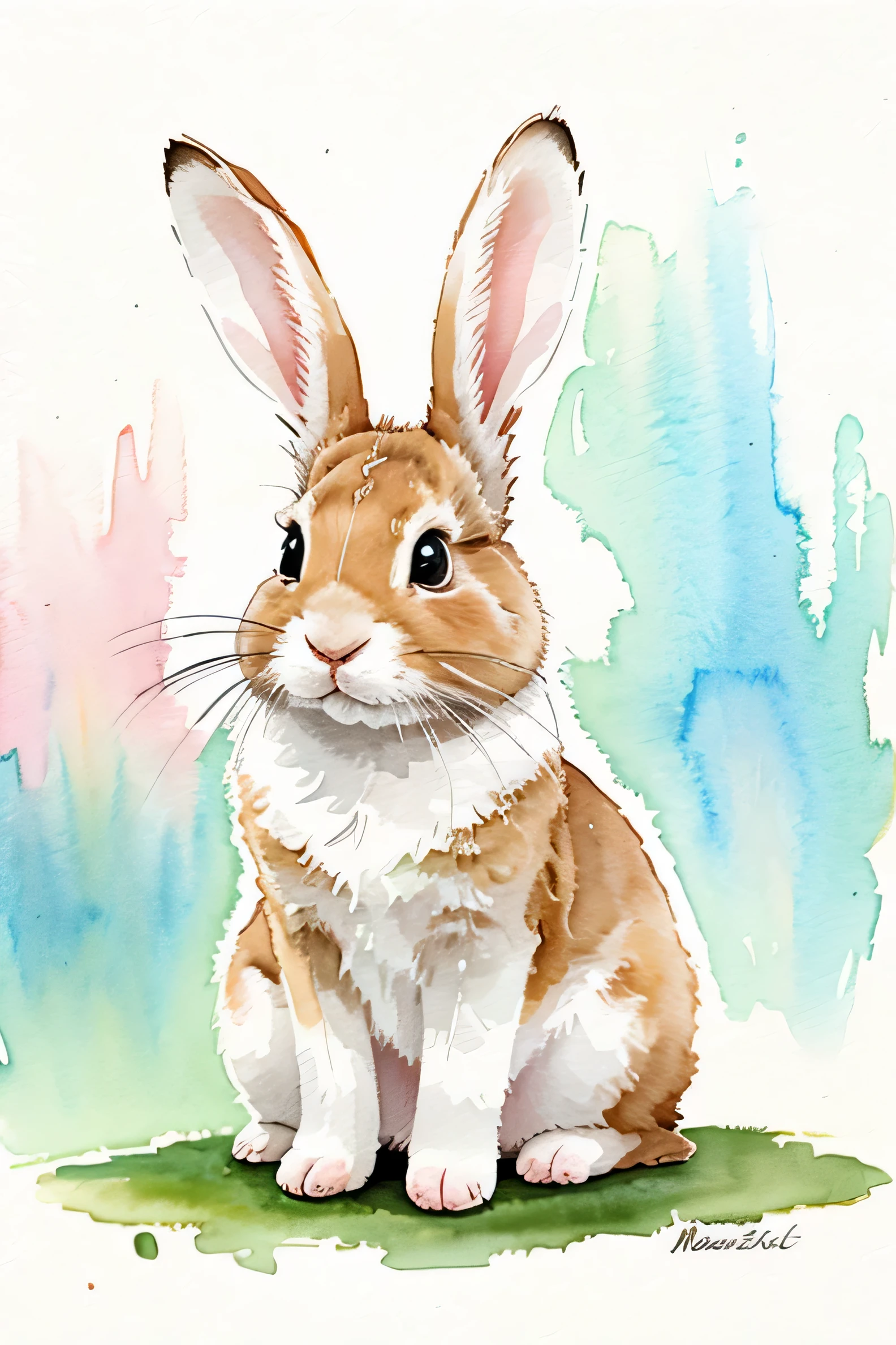 cute rabbit watercolor painting