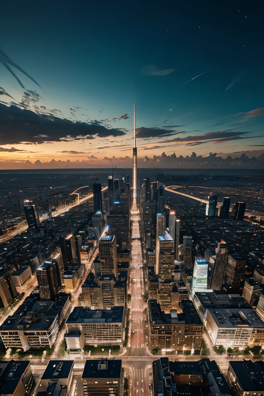 Generate a cityscape transformed into a vivid dream."