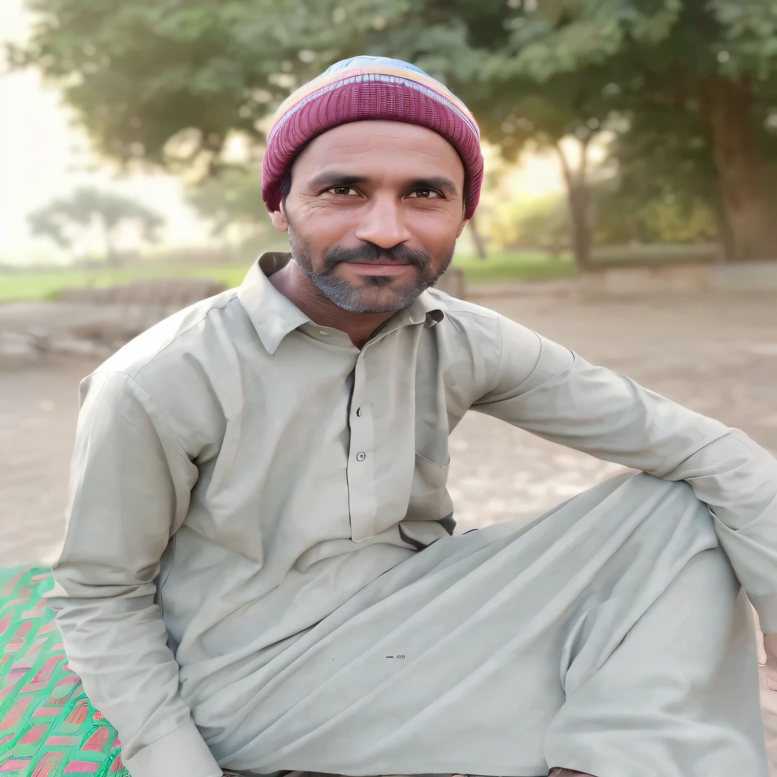 arafed man sitting on a bench with a hat on, a photo of a man, photo of a man, portrait mode photo, 4 0 years old man, an afghan male type, by Riza Abbasi, handsome man, he is about 4 0 years old, he is about 40 years old, khyzyl saleem, portrait image
