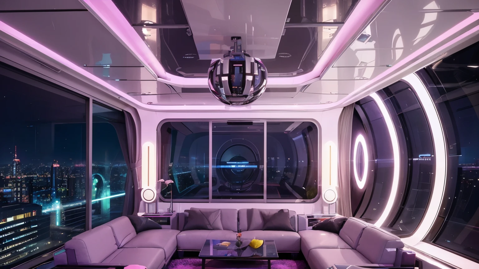 create a home in a Neo-futuristic setting: This style combines elements of contemporary culture with futuristic visions, resulting in an eclectic and vibrant aesthetic. Bright colors, geometric shapes, and bold details are striking features of this style, which conveys a sense of energy and creativity.
