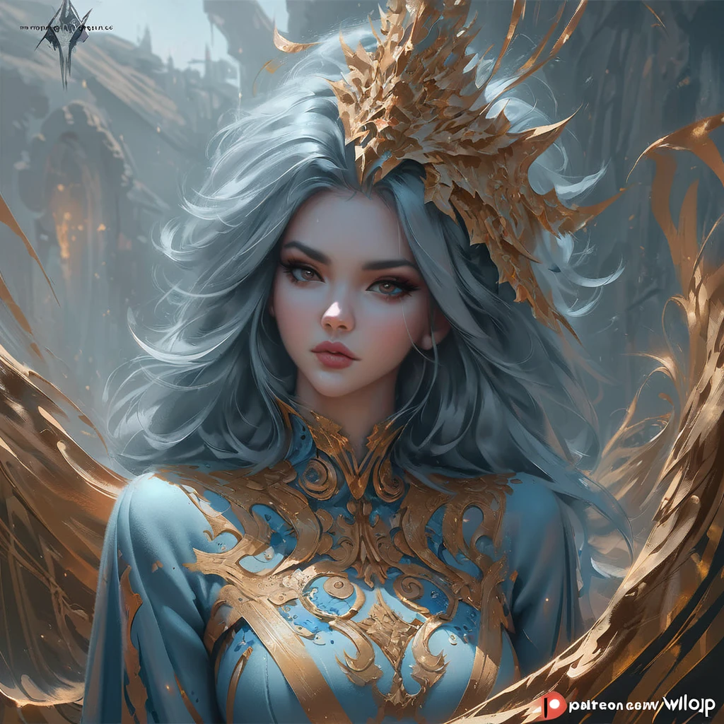 Dungeons & Dragons, aesthetic, dungeons and dragons, character portrait of a friendly dryad mister in a modest and ornate blue-grey outfit, medium shot, intricate, elegant, highly detailed. trending on artstation, digital art, by Stanley Artgerm Lau, WLOP, Rossdraws, James Jean, Andrei Riabovitchev, Marc Simonetti, Yoshitaka Amano. background by James Jean and Gustav Klim