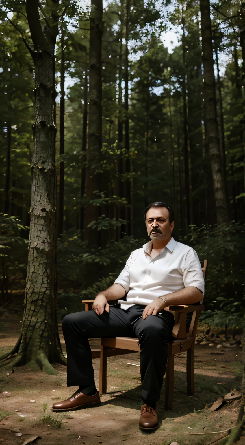 Turkish man sit on the chair in the forest