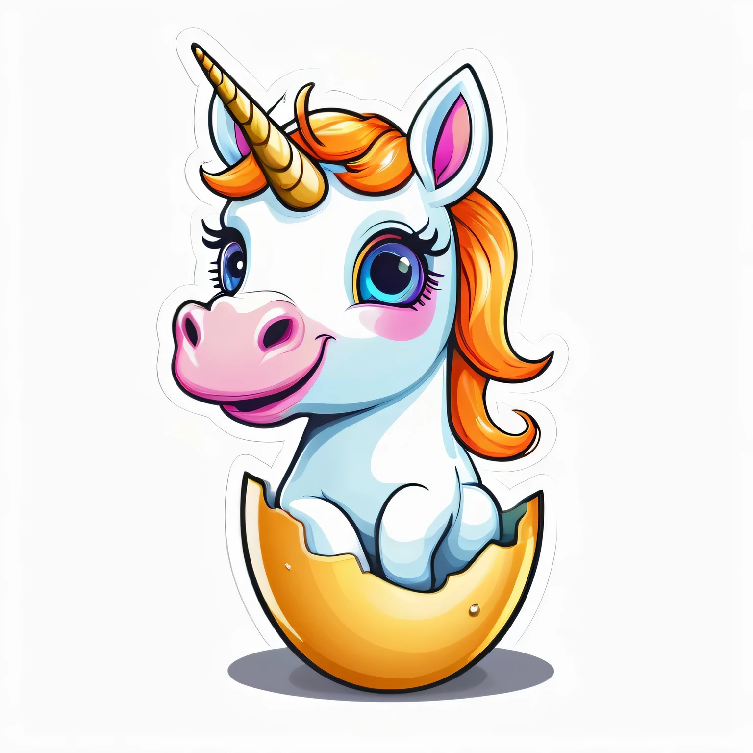 (best quality,highres,masterpiece:1.2),vector graphic, T-shirt design, cute unicorn, egg, white background