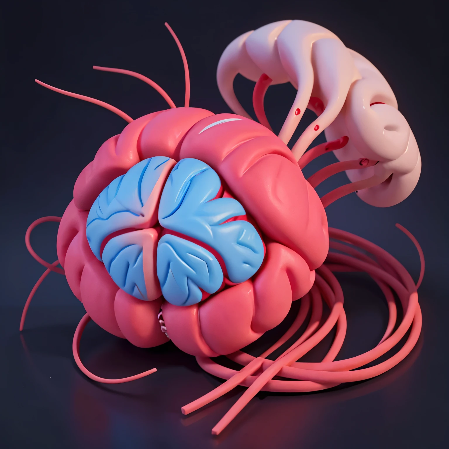 biological organs connected to the bottom by tubes and cables, toma frontal