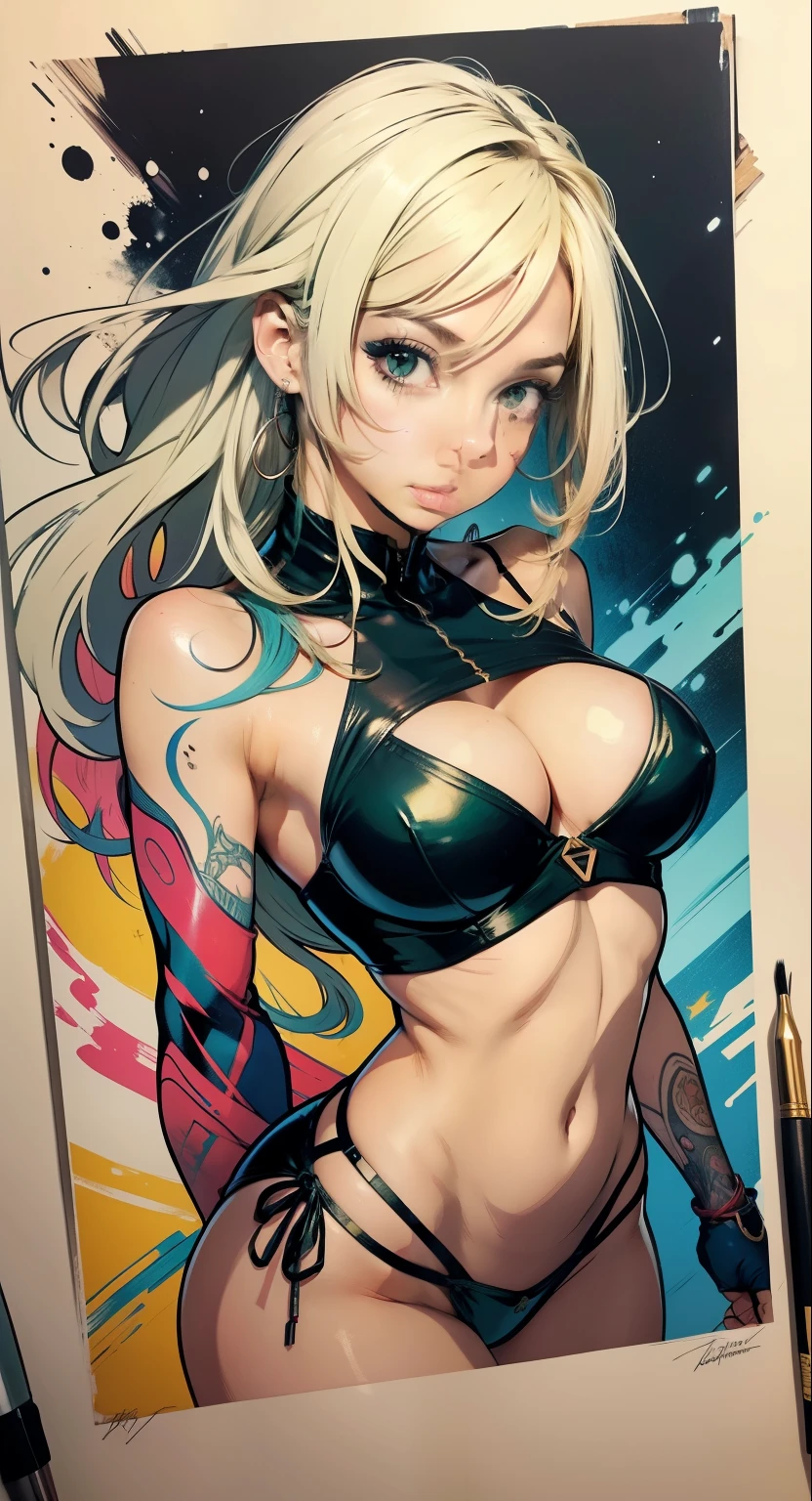 526mix, Lyriel, CheeseDaddys ::Mauritius S. Miller e Yoji Estilo Shinkawa ::::Estilo Yoji Shinkawa ::2.0 comix illustration style,Estilo Tatoon , Comic book style ,Emily Sears Argentina ,mulher bonita com cabelo longo ultra detalhado, (fundo bonito e claro:1.2),, fantastic paintings ,Estilo grafite;, flor, olhos altamente detalhados , uma camiseta ou vestido com uma blusa branca por baixo, with both fists in a fighting position, e pulseiras, lutando contra um inimigo, com longos cabelos pretos , vitrais coloridos, fora, Vibrando, Estilo Alphonse Mucha, Fantastic paintings by Joe Madureira ,alta qualidade, arte,Kelly Brook mulher bonita com cabelo loiro longo , liberdade, alma, digital illustation, comiс style, anatomia perfeita, Centrado, Approaching perfection, Dynamic, altamente detalhado, pintura em aquarela, Artee station, artee conceitual, liso, sharp focus, illustration, artee de Carne Griffiths e Wadim Kashin,peito grande,Anime girl alone with a medium length pose and cute clothes, short pastel blonde hair , Heterocromia, anatomia perfeita, Centrado, Approaching perfection, Dynamic, altamente detalhado, folha de caracteres, Artee station, artee conceitual, liso, sharp focus, illustration, artee por Kim Jung gi,, Artgerm, Carne Griffiths e Wadim Kashin , Sasha Yakovleva, Loish, Jeremy Mann, tiro de corpo inteiro, folha de caracteres, Onda de raios, Pintura em aquarela anime bonita ,Paint Dripping por Tim Okamura, Victor Nizovtsev, Greg Rutkowski, Noah Bradley. trending on ArtStation, 8k, master part, tinta grafite, detalhes finos, cheio de cor, detalhes intrincados, golden ratio illustration,monochrome green background, master part, best quality, alta qualidade, Alto, best quality, high resolution fix, bright amazing lighting, aprimoramento de detalhes, best quality, alta qualidade, Alto, aprimoramento de detalhes