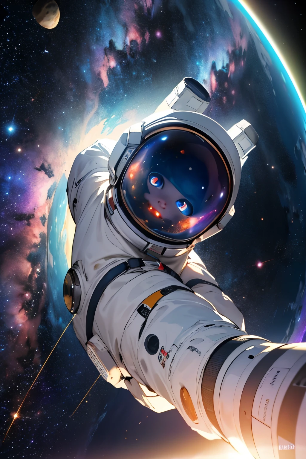 ((Melhor qualidade)), ((obra de arte)), (detalhado), com um astronalta observando o horizonte, outer space with a nebula