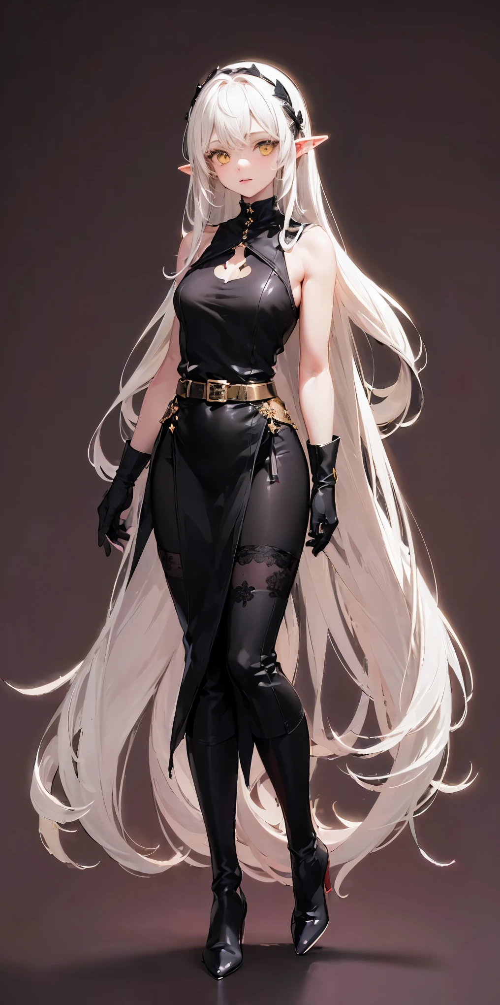 White and red gradient hair、long hair、Wavy Hair、One Girl、cute、Black bustier、Skinny jeans