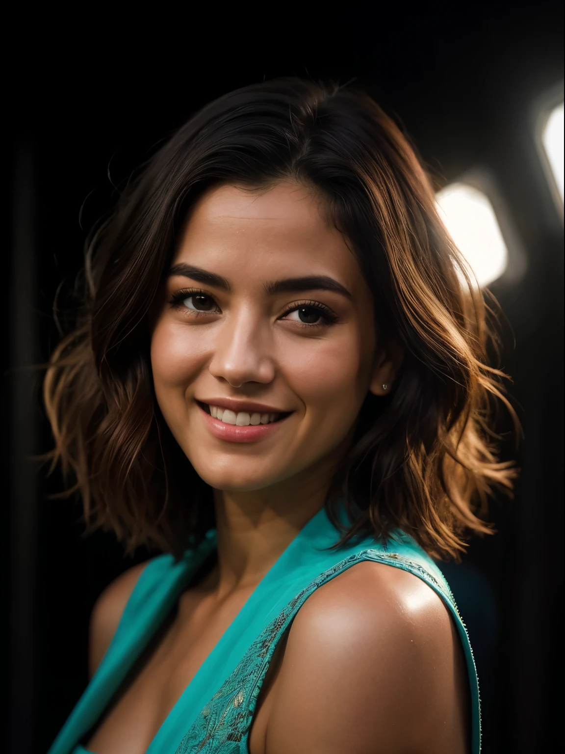 Linda mulher cabelo turquesa bonita, 20 anos, sorrindo, sorriso perfeito. cabelos curtos, pele detalhada, fotografia realista, fotografia, obra-prima, realista, Realismo, Rendering, baixo contraste, fundo branco, foto de studio, luzes de studio, desfoque, abertura 1.6, foco, (cores suaves), Low saturation, digital art realistic photography trend in Artstation 8k HD realistic high definition detailed, detalhado, textura da pele, hiper detalhado, textura de pele realista, melhor qualidade, ultra-high resolution, (fotorrealista: 1.4),, high resolution, detalhado, fotografia crua, Afiado, por Lee Jeffries Filme Nikon D850 Stock Photography 4 Câmera Kodak Portra 400 F1.6 rich lens colors Hyperrealistic texture Dramatic lighting trend Unrealengine on ArtStation Cinestill 800,