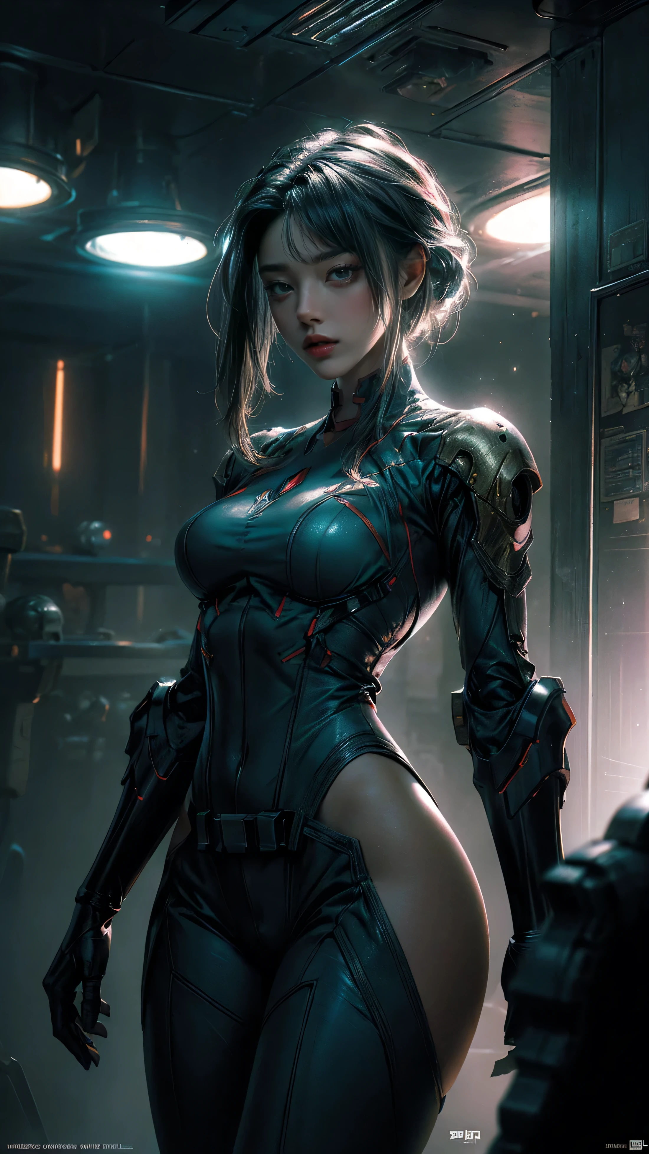 ((masterpiece, highest quality, Highest image quality, High resolution, photorealistic, Raw photo, 8K)), Ultra Wide Angle, Alien Landscap, A female stands next to an Alafedro robot on top of a hill, influenced by Stefan Koidl's background of discarded mechas. The art created by Craig Mullins, specifically in the style of Craig Mullins' Necro, portrays a detailed and futuristic science fiction scene. The emphasis is on SF concept art, with vivid colors and sharp focus. The overall lighting captures the essence of concept art in films, gold and teal highlights on