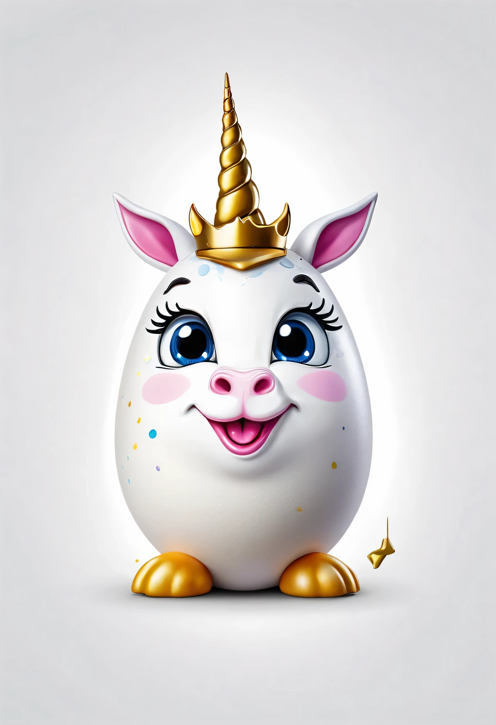 (Best quality,highres,Meisterwerk:1.2),Vektorgrafik, T-Shirt-Design, Cute egg with a face and a unicorn, White background