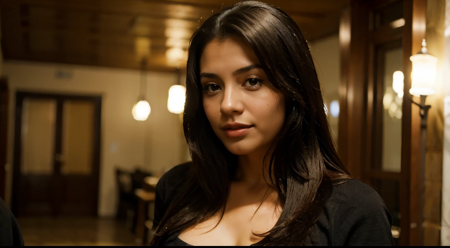 Muchacha muy realista y bonita pelo negro largo