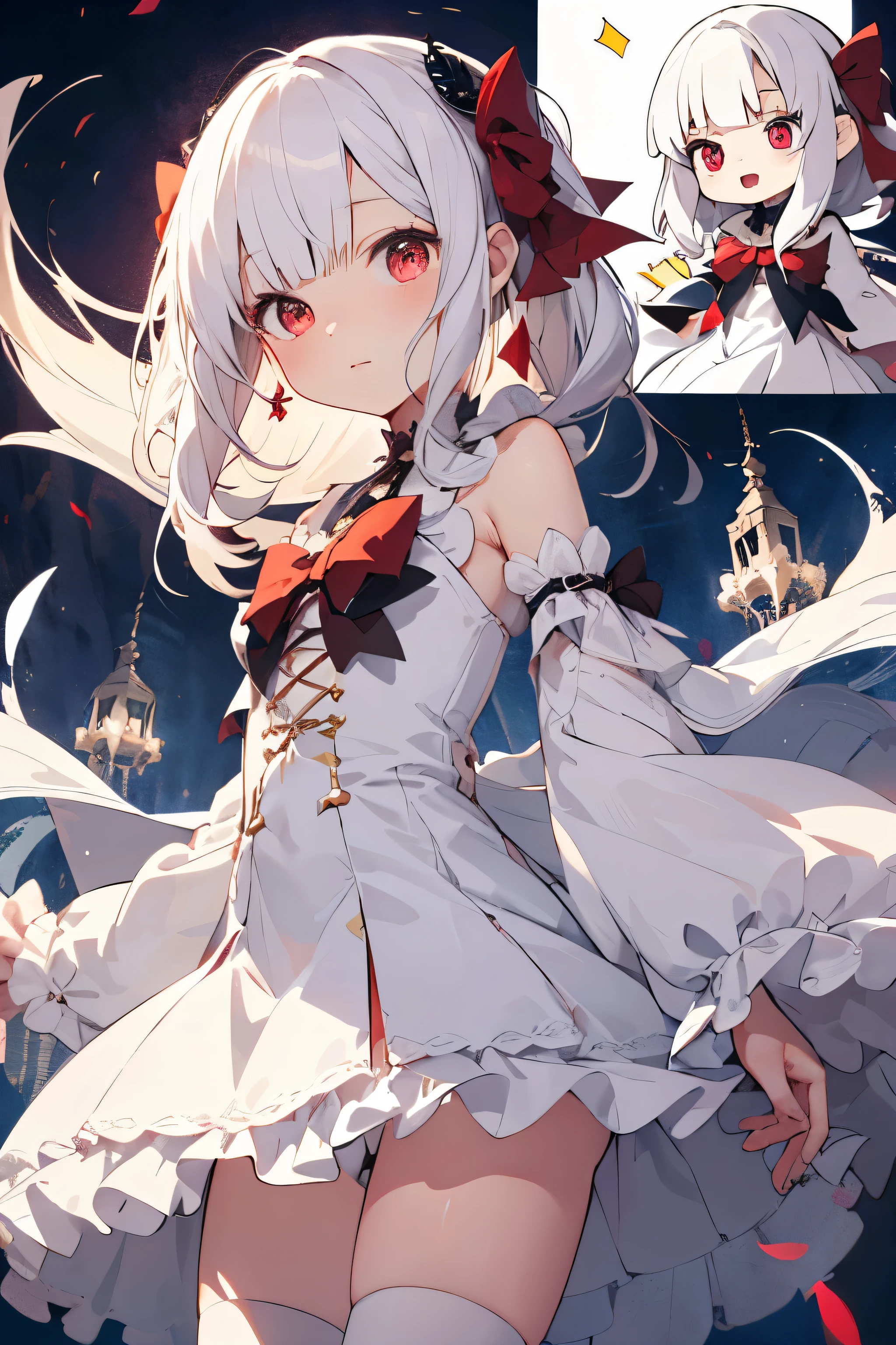 Anime girl in white dress with red bow and black and white dress ...