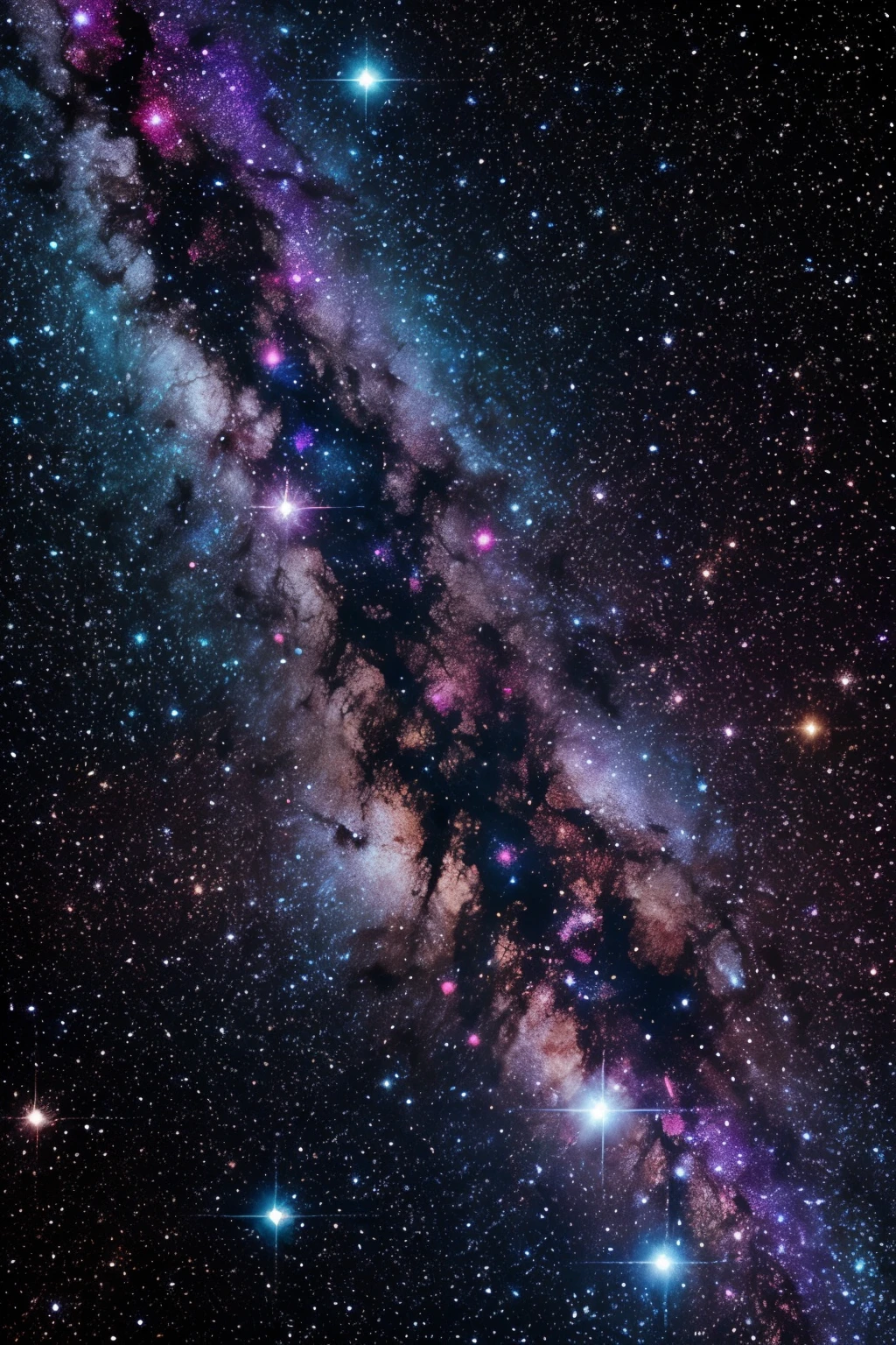 Conjunto de nebulosas e estrelas cores roxo e vermelho brilhante universo