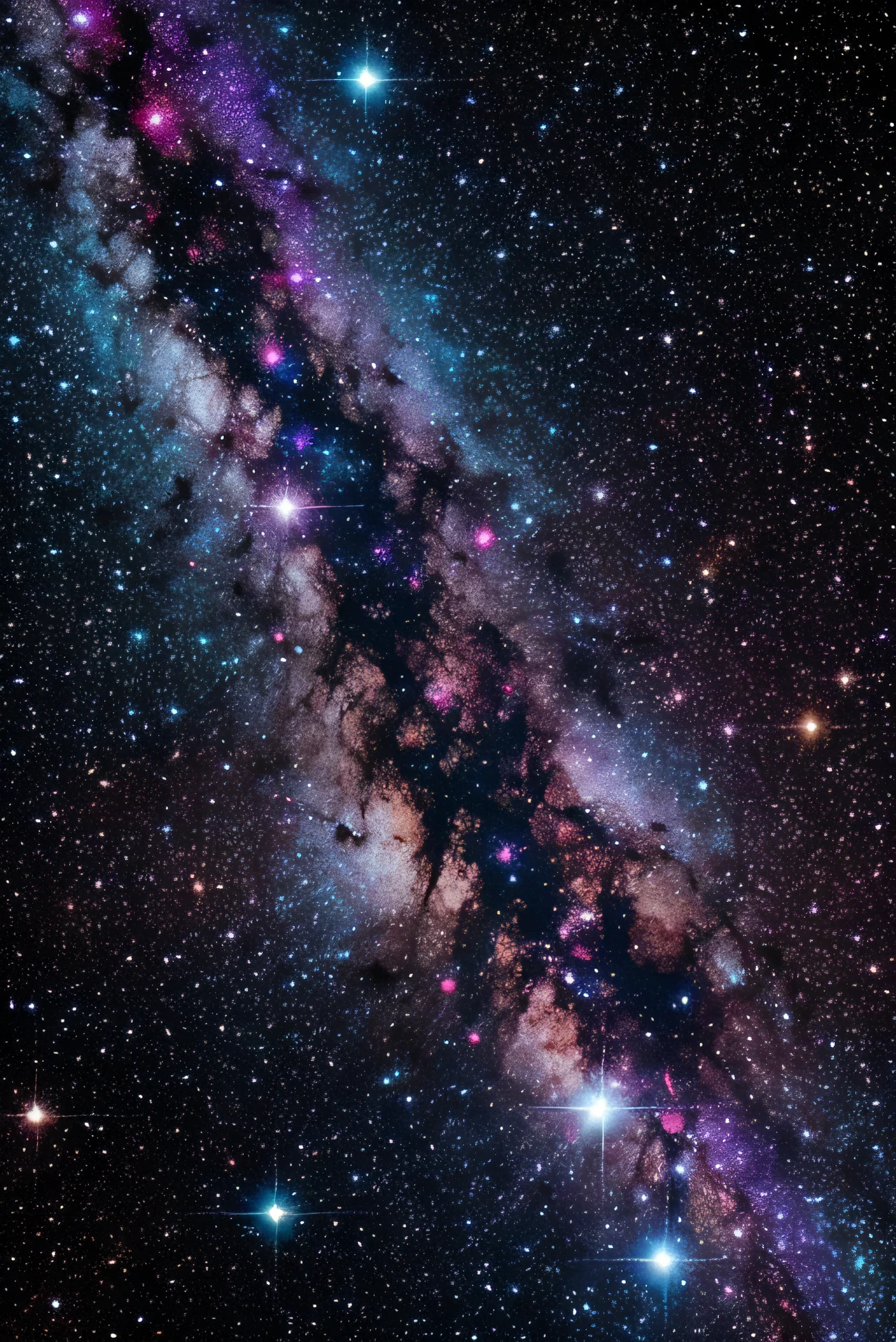 Conjunto de nebulosas e estrelas cores roxo e vermelho brilhante universo