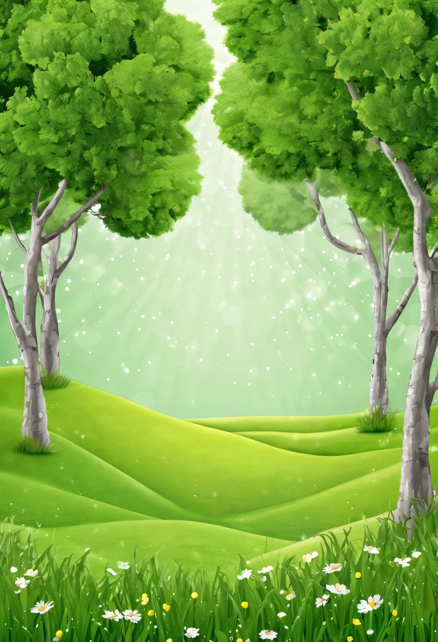 Elfa con coletas de color blanco, hojos verde ,background with grass and trees
