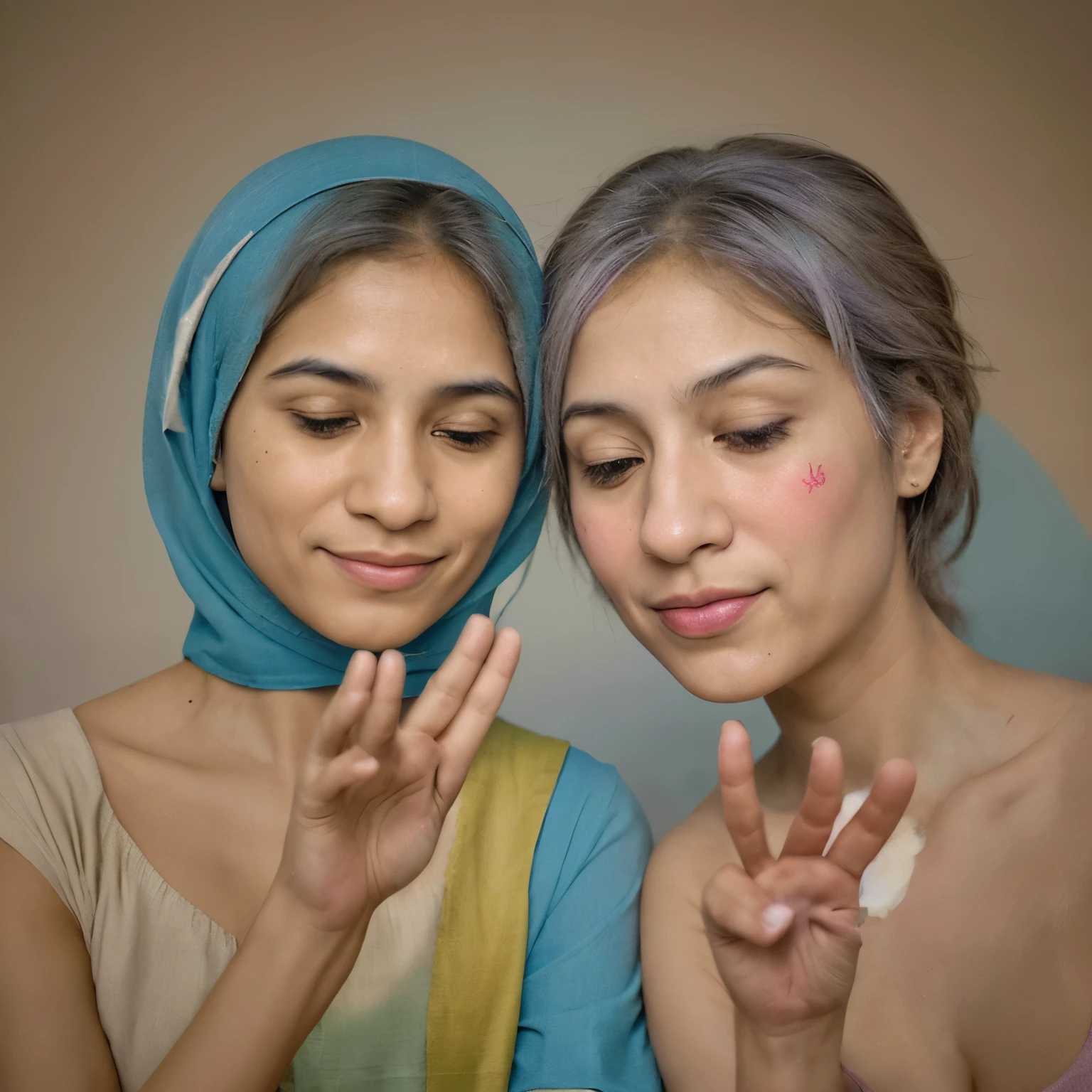 "Depict a scene of peaceful interaction between people of different backgrounds, using soft colors and friendly expressions. Include symbols of peace and solidarity. Formato de imagem: retangular