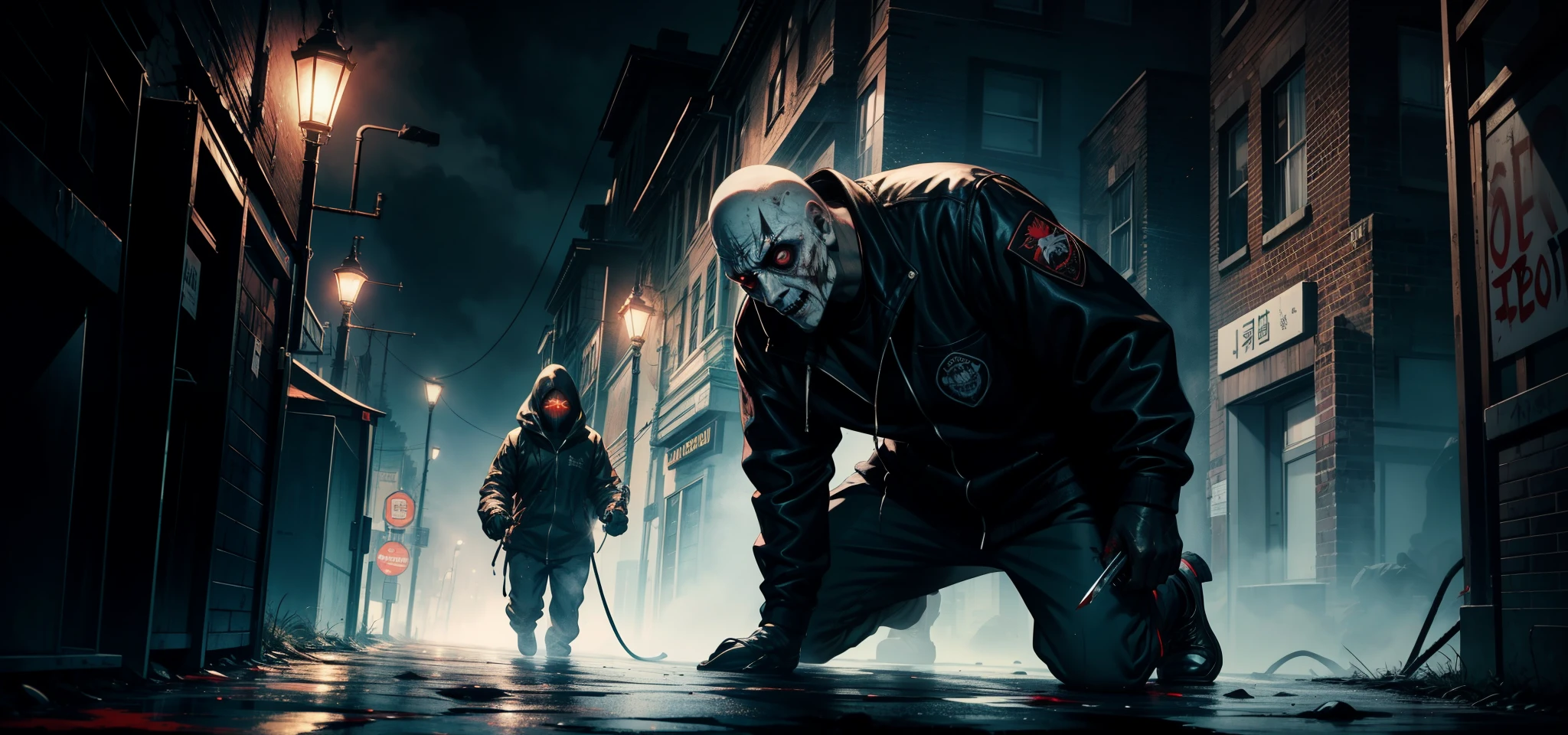Visualize a logo that encapsulates the raw terror and visceral intensity of classic slasher cinema, with the iconic figure of Michael Myers caught in the act of attacking his hapless victim, while the nickname "LELO" looms ominously in the foreground.
The centerpiece of the logo is the distorted and menacing typography of the nickname "LELO," rendered in jagged, blood-soaked letters that appear as if slashed by Myers' own blade. Each letter exudes an aura of malevolence, hinting at the horrors lurking within.
In the background, set against the backdrop of a dimly lit suburban street, Michael Myers is depicted in his signature boiler suit and featureless mask, lunging towards his terrified victim with a gleaming knife held aloft. The victim, frozen in fear, desperately tries to evade Myers' grasp, their expression a silent scream of terror.
The scene is bathed in the sickly glow of streetlights, casting long shadows that seem to writhe and twist with a life of their own. The air is thick with the metallic scent of blood and the palpable sense of impending doom.
Splatters of blood mar the pavement, evidence of Myers' relentless pursuit of his victims. These gruesome details serve to heighten the sense of horror and brutality, immersing viewers in a nightmarish tableau of violence and fear.
Overall, this slasher-style logo captures the chilling essence of the genre, blending the menacing presence of Michael Myers with the ominous backdrop of the nickname "LELO" to create a haunting and unforgettable image.