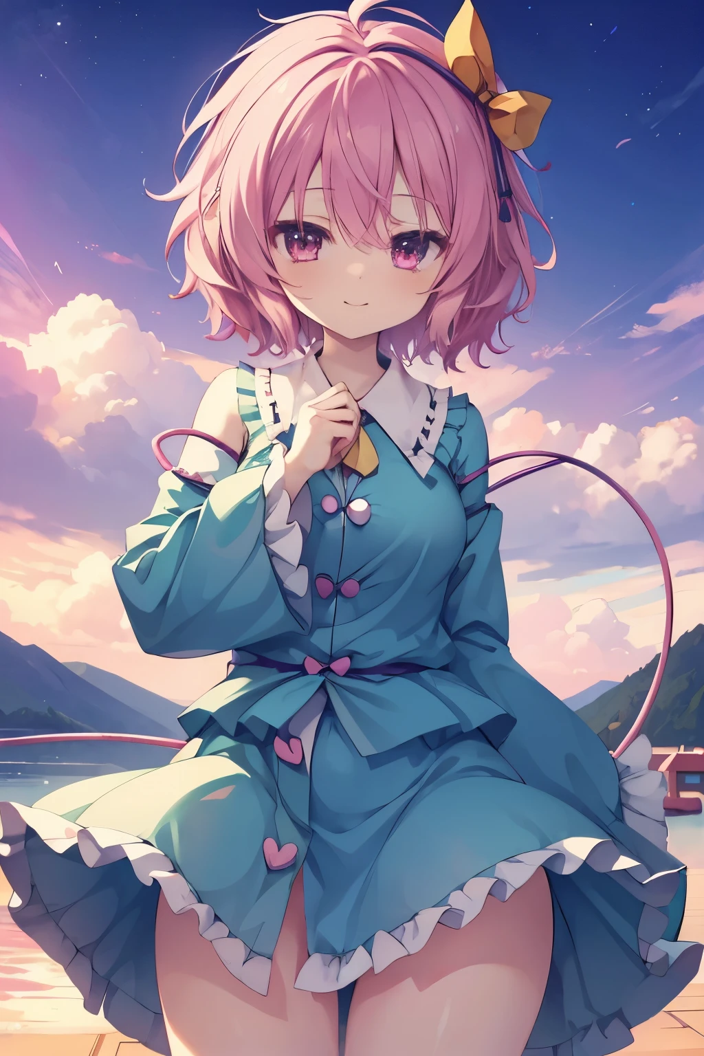 nsfw,Satori Komeiji,Touhou Project,pink hair,perfect body,smile,simple background,Top image quality,Masterpiece