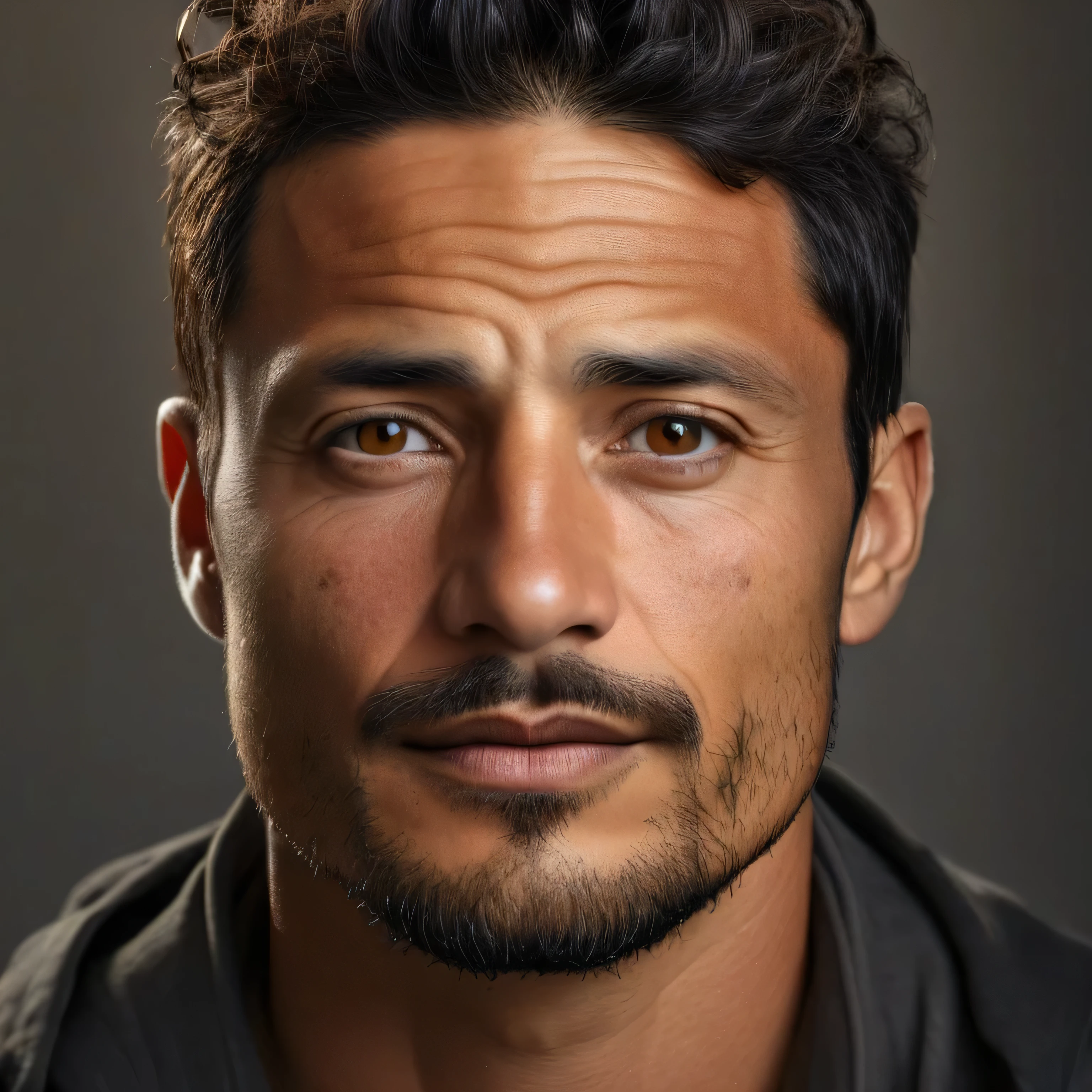 38 year old man, six feet tall, adult, confident, toned, biracial (northern European-eastern European), very defined features, angular jawline, highly detailed brown eyes, black hair down to his ears, not to handsome, photography, (best quality, masterpiece:1.2), 8K, HDR,ultra high res, Exquisite details and textures, masterpiece, best quality, Canon EOS-1D X Mark III, portrait, photo by Annie Leibovitz, Eye-Level Angle, mixed-lightning, Adjust white balance to daylight (5500K) 