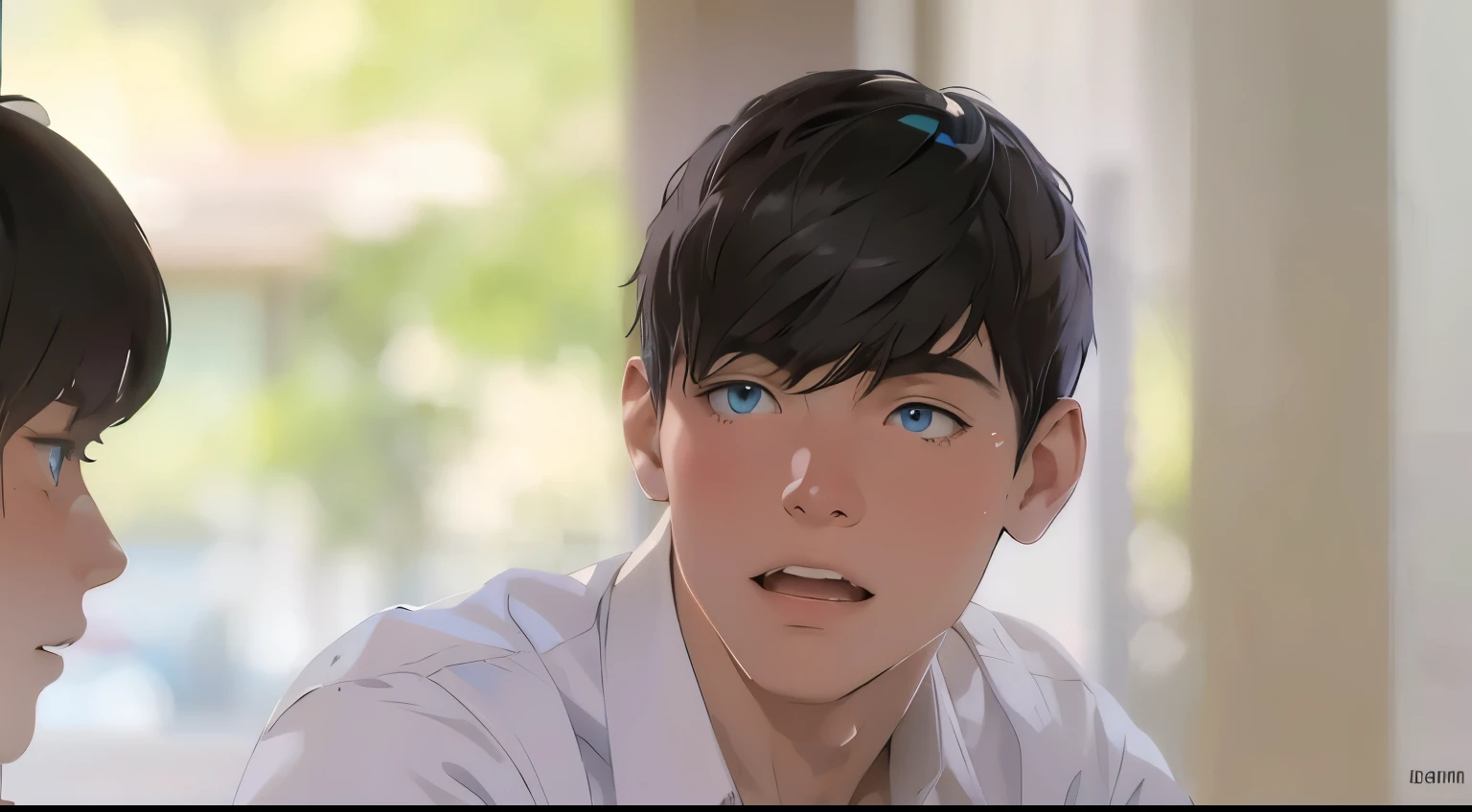 cute young boy 15 years old big blue eyes gray hair