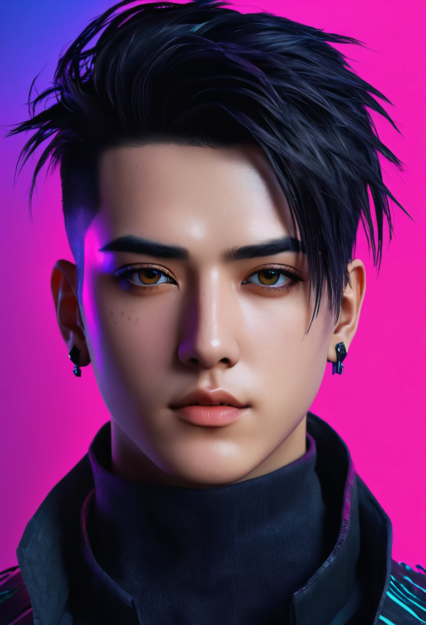 Change background cyberpunk handsome boy, realistic face, 8k, ultra realistic
