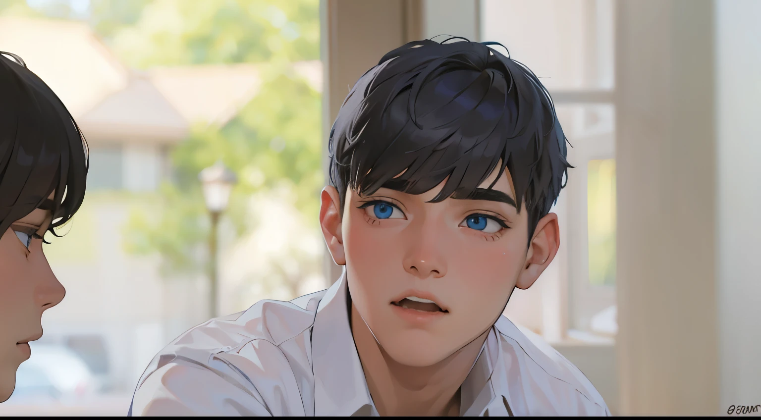 he's worried he's confused he's trying to remember somethinglindo 15-year-old boy big blue eyes gray hair