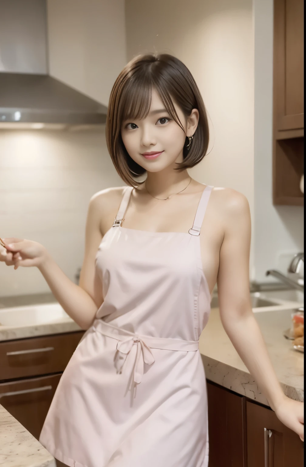 white apron:1.3, medium bob