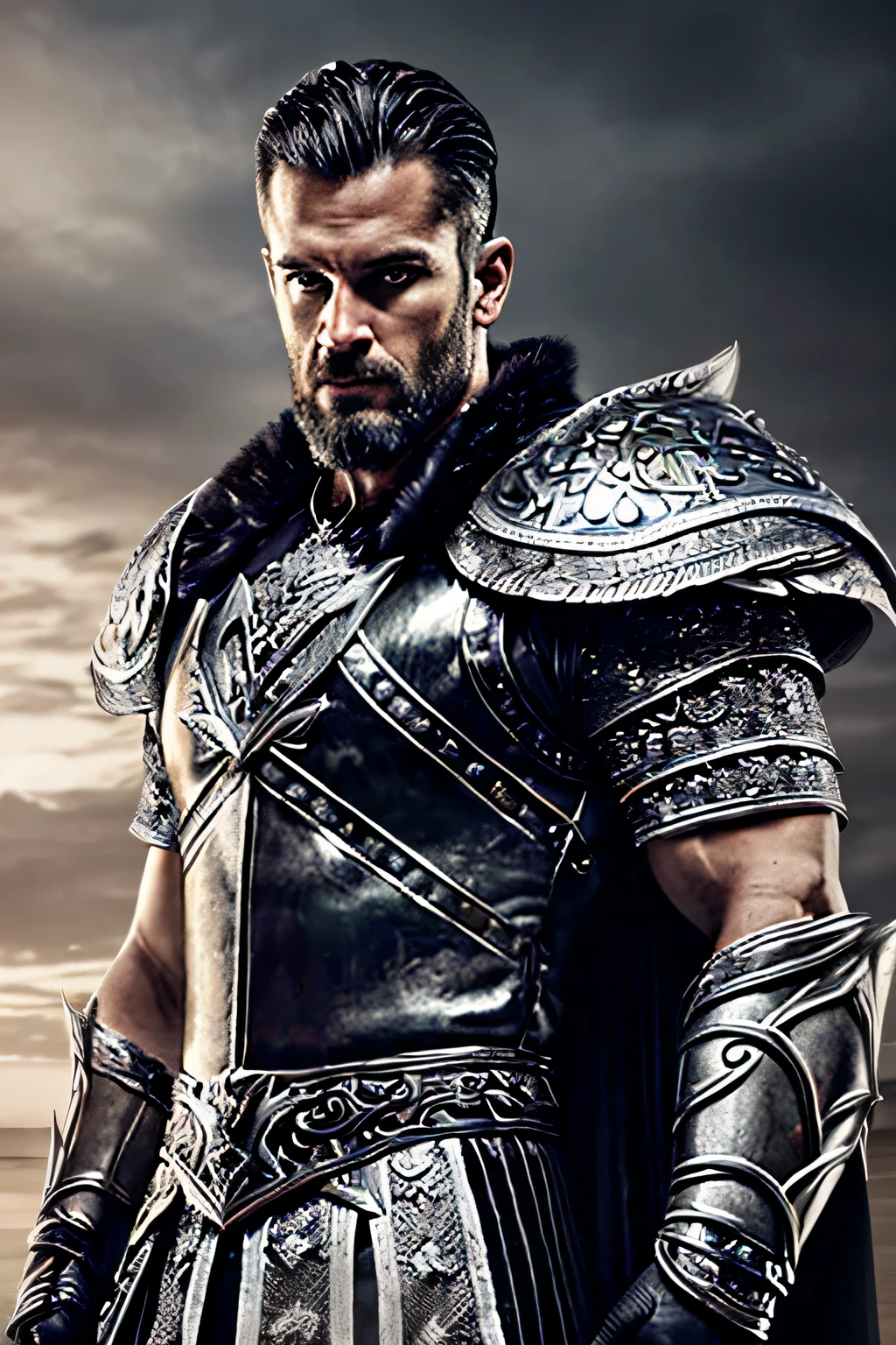 (realistic facial focus details, Black Swan viking makeup, masterpiece, best quality, cinematic lighting, natural shadow, greatest details, professional photography, detailed background, depth of field, insane armor details, intricate face, aesthetic, detailed , underground scattering, realistic hair, realistic eyes, muscular, male, large pecs, (shiny skin: 1), (sweat: 0.5), photo of a handsome man, knights in silver armor clothing, Black Swan feathers, celestial wizard cape, boots, gloves, high resolution RPG wizard outfit, realistic, professional, ultra-detailed), muscular man in his forties, age 27 prince, detailed facial features, strong and defined muscles, natural and confident pose, skin toned and tanned, sculpted abdomen and arms, prominent veins, shiny sweat, perfect lighting, studio environment, chiaroscuro effect, intense gauze, masculine and powerful presence, contrasting background, minimalist composition, monochromatic color scheme, sensual and artistic portrait .