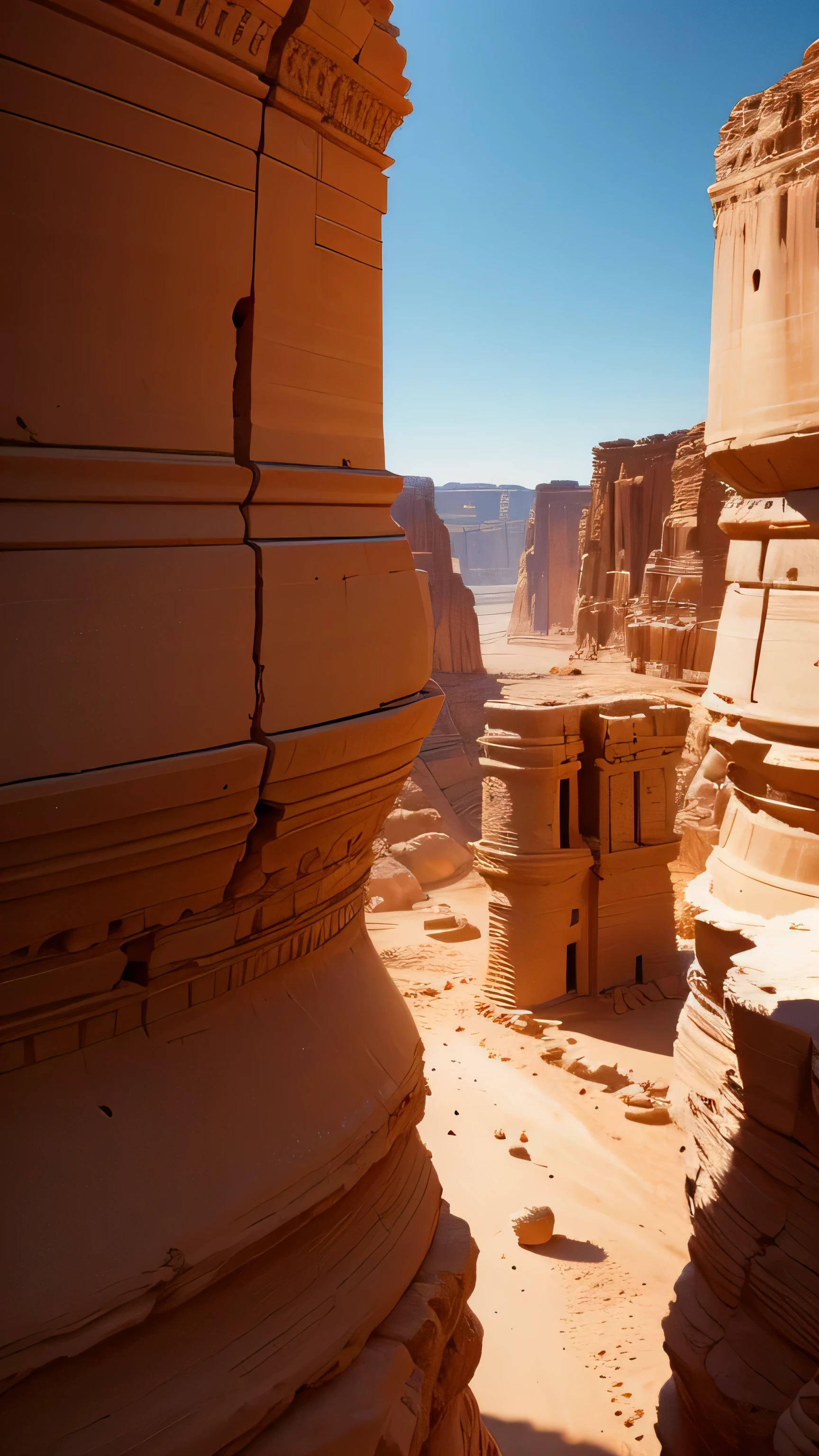 An ancient city hidden in the desert cliffs of Jordan, close up 8k, high resolution