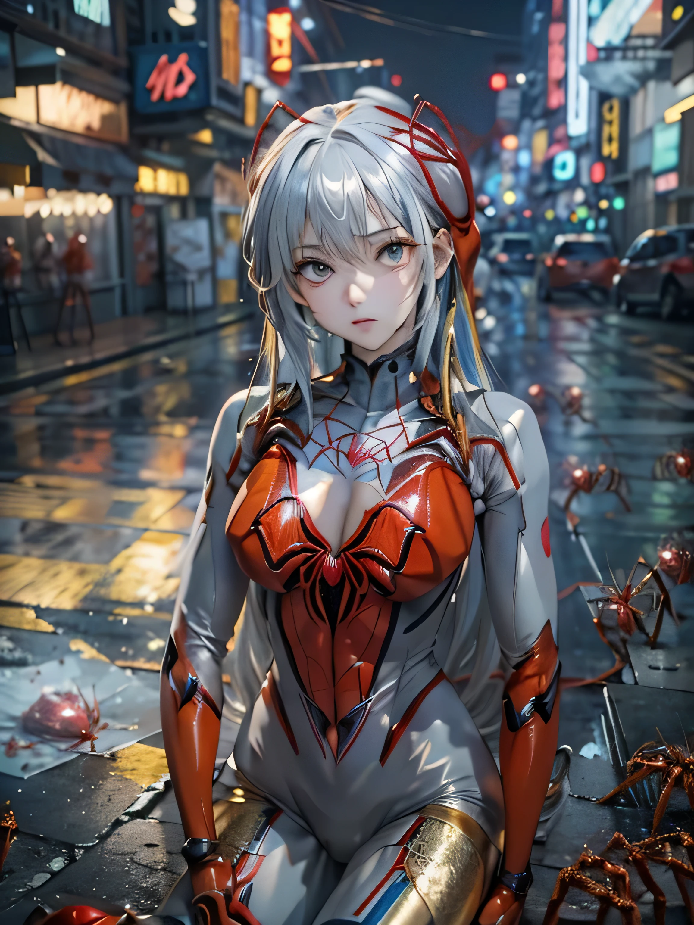 (photorealistic:1.8, highest quality:1.8,8K masterpiece:1.8,High resolution,muste piece:1.8,RAW Photos,cinematic lighting),No split screen, cyber punk、Back alley of the city at night、rain-soaked ground、vapor、
(1 android girl:1.3)、Completely naked、choker、beautiful breasts、Professional Wrestling Masks、spider girl、(Rei Ayanami)、
(High leg red spider tight suit:1.7)、((Moderate chest:1.3)、Arachne tattoo on chest、Arachne:1.2)、
 (look back、open your legs boldly、squat、raise your hand:1.2)、(Body fluid adhesion:1.4)、spiderweb、The white body contains Arachne threads.、plump nipples、Nipples are visible through the costume,cameltoe,
(Beautiful, shining yellow, red, blue, white, gray, gold hair:1.5)、Disdainful
