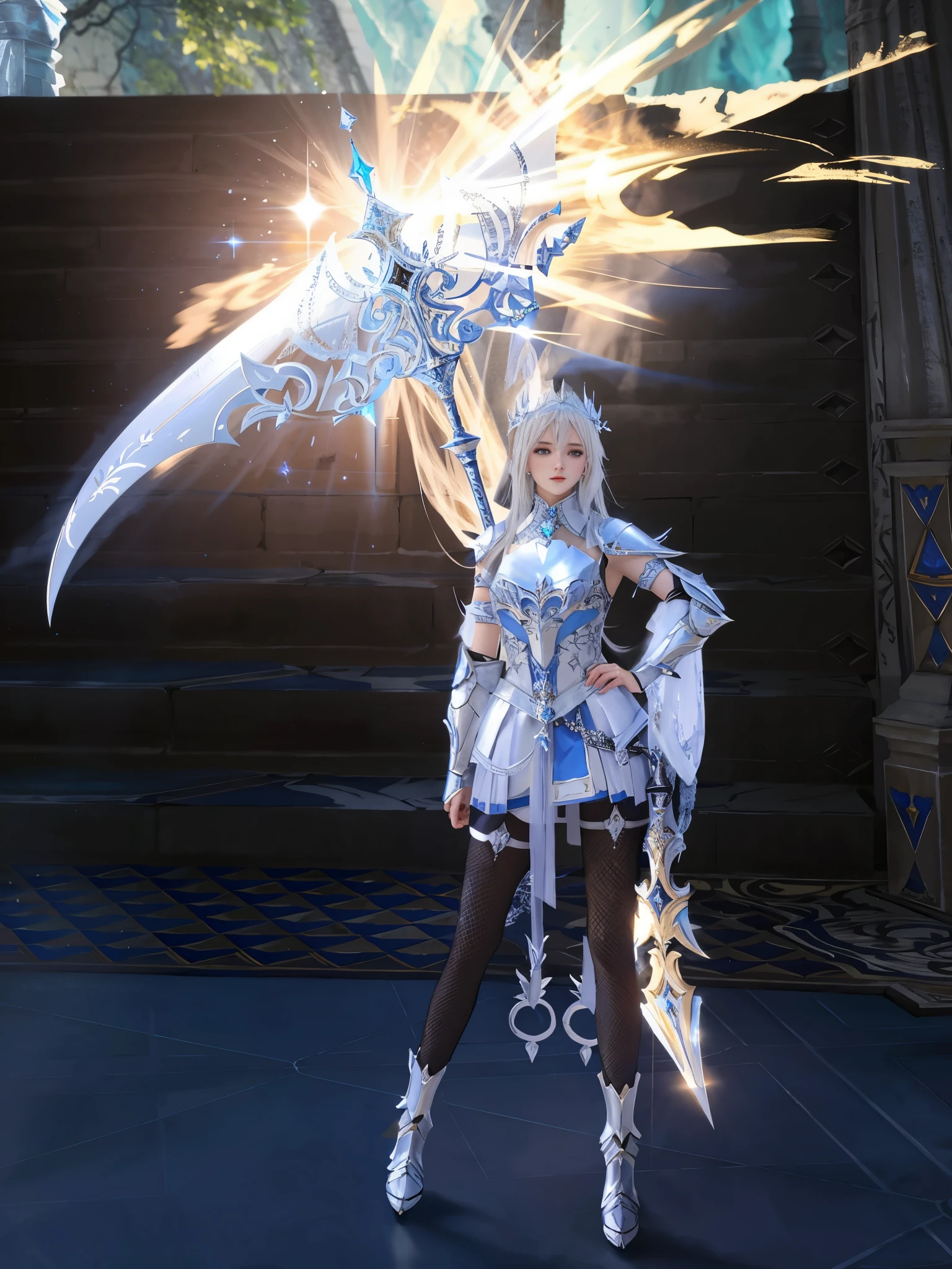 il y a une femme en robe blanche tenant une épée, glossy armure blanche, reflective armor of silver ice color, lineage revolution style 2, sleek bright armure blanche, je vais, from lineage 2, detailed armure blanche, aurore, intricate armure blanche, armure blanche, sleek armure blanche, Ice Witch, off-white plated armor