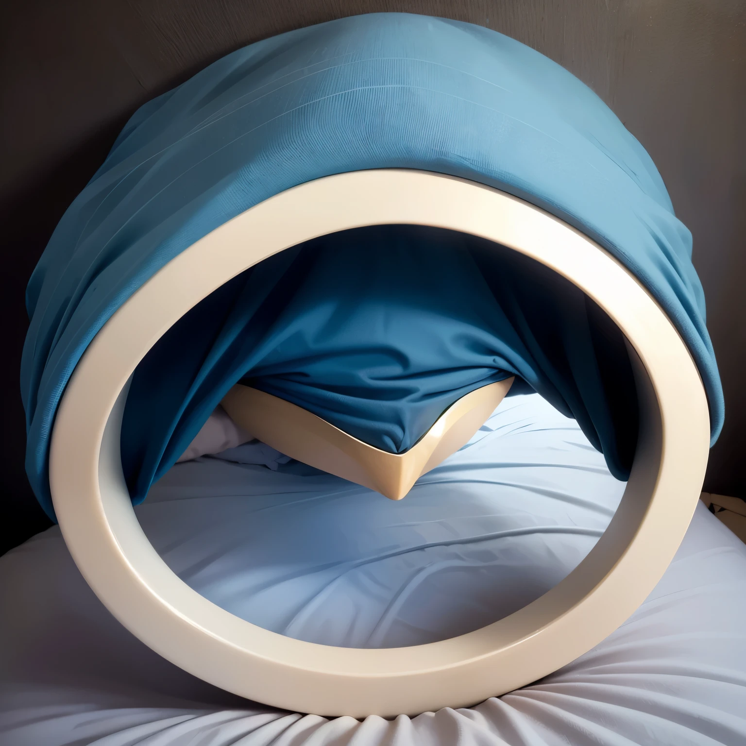 Manta de cama con patrones circulares y una piedra grande rectangular 