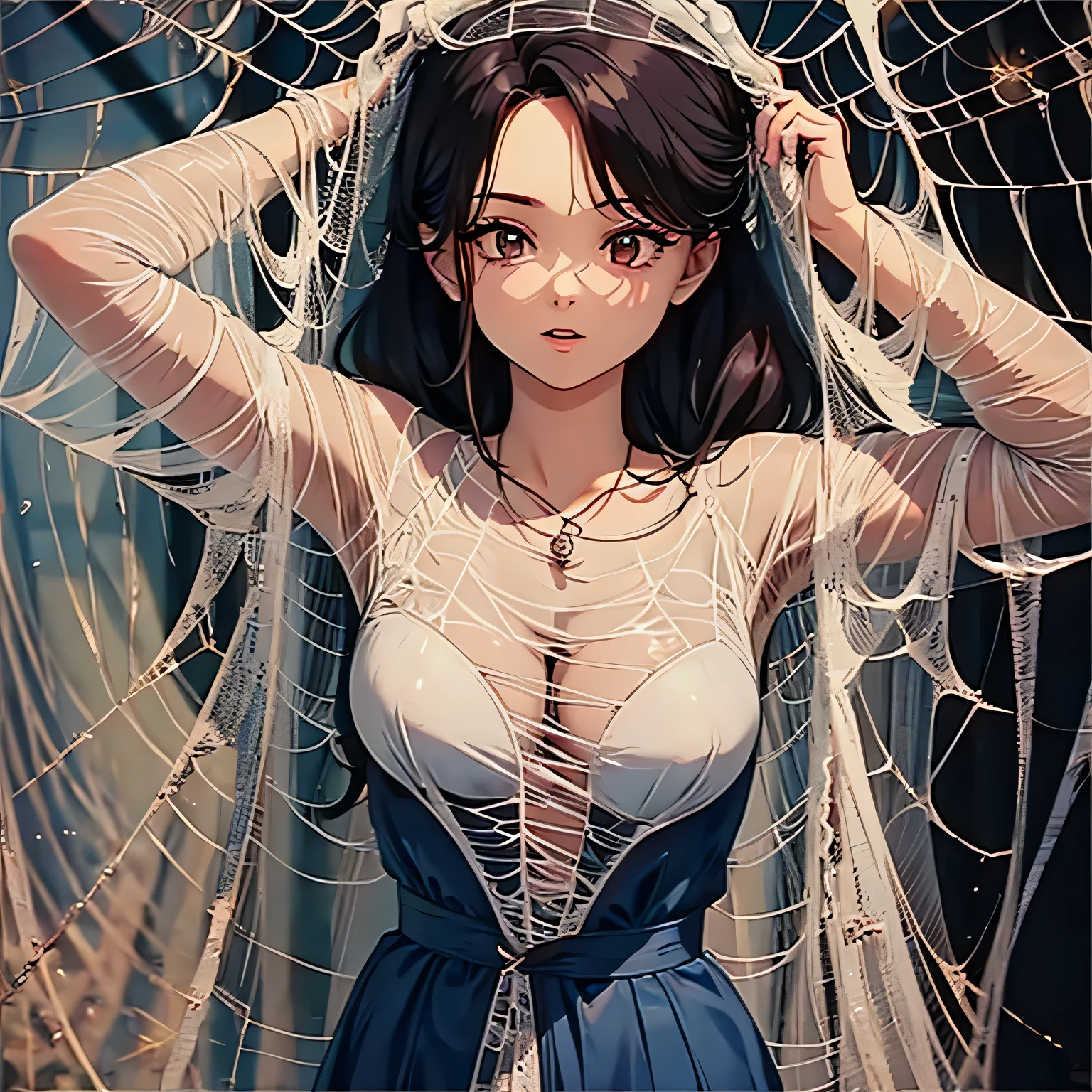 a girl completely entangled in the spider's web