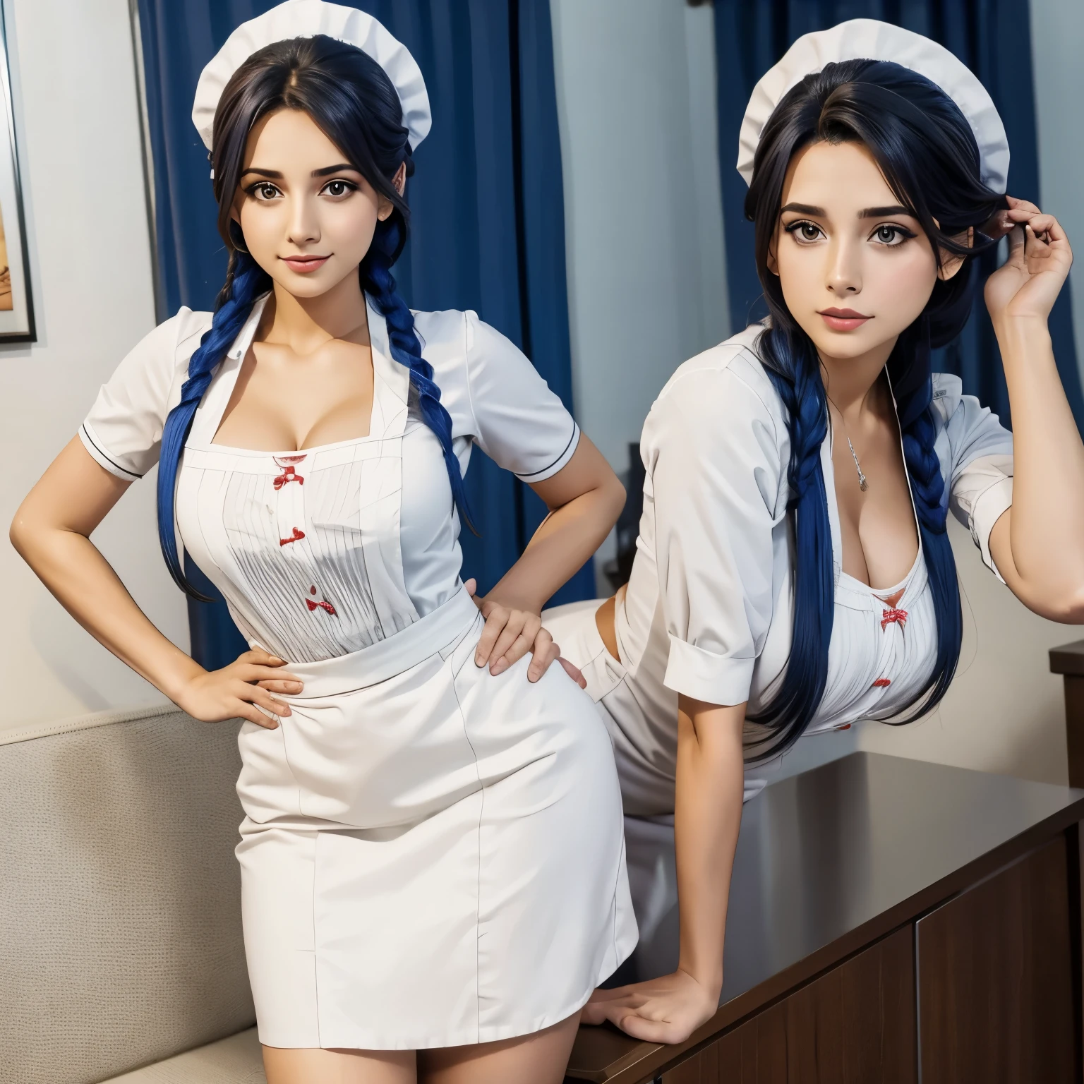 waitress, avental branco, sem roupa por baixo