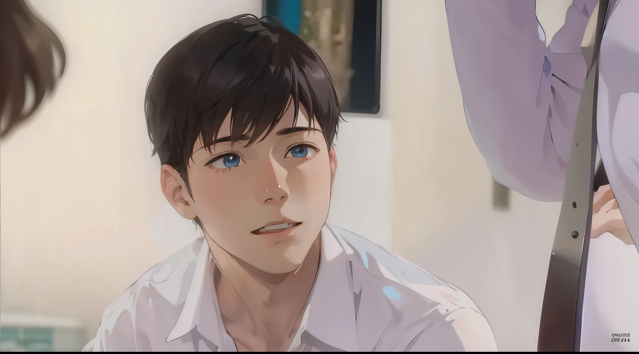 cute young boy 15 years old big blue eyes gray hair