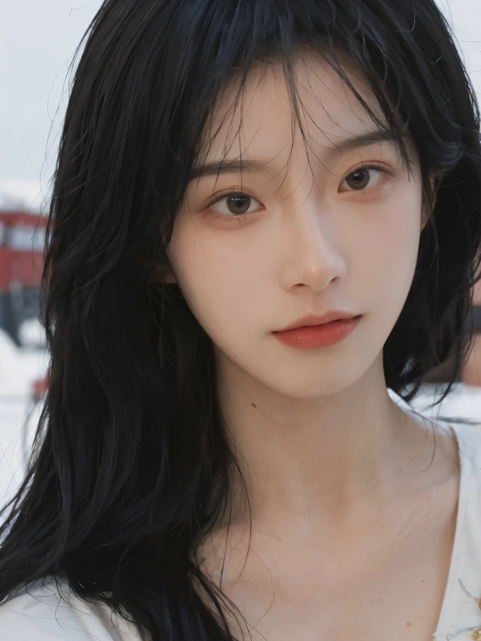 Temperament girl, delicate facial features, bangs, brown double ponytail, messy hair, hair is very realistic, wearing a short-sleeved dress, Du Qiong, delicate makeup, light red lips, big eyes, double eyelids, black holes, bright eyes, symmetrical face, face is very real, meticulously portrayed the girl's face real human skin, blush, super high face value goddess level, looking at the audience, very realistic skin, skin oil reflection, artwork, clothes with real fabric texture, realistic painting, film style, Photography level, ray tracing, real light and shadow effects, realism, masterpiece, just like the top photography effect, 8K highest quality picture quality is full
