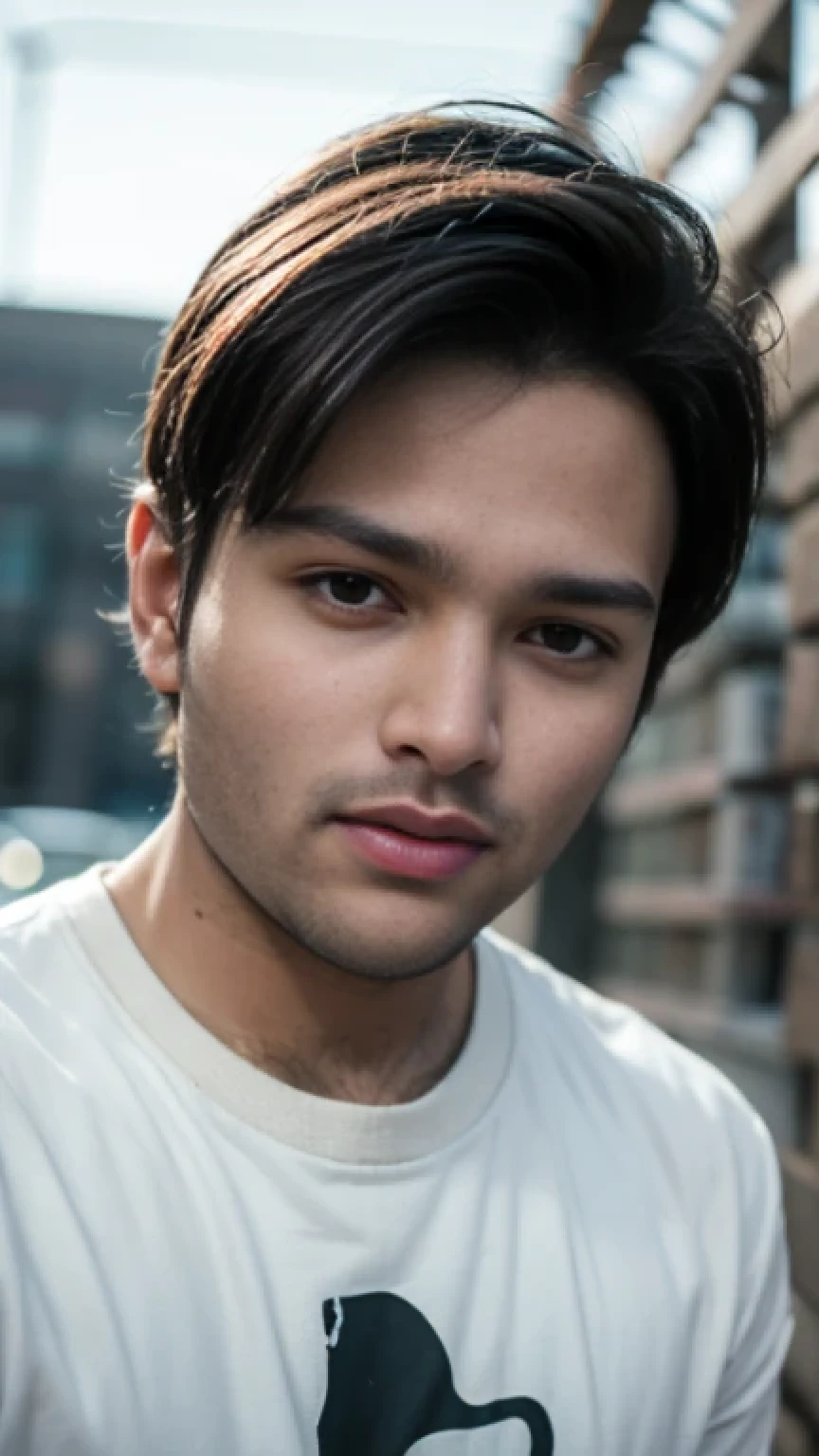 A beautiful young bearded man with highly detailed skin looking at the camera,8k,high res, soft light,no contrast,ultra realistic, photorealism.((real life photo,realistic:1.9, short beard, realistic casual clothes:1))