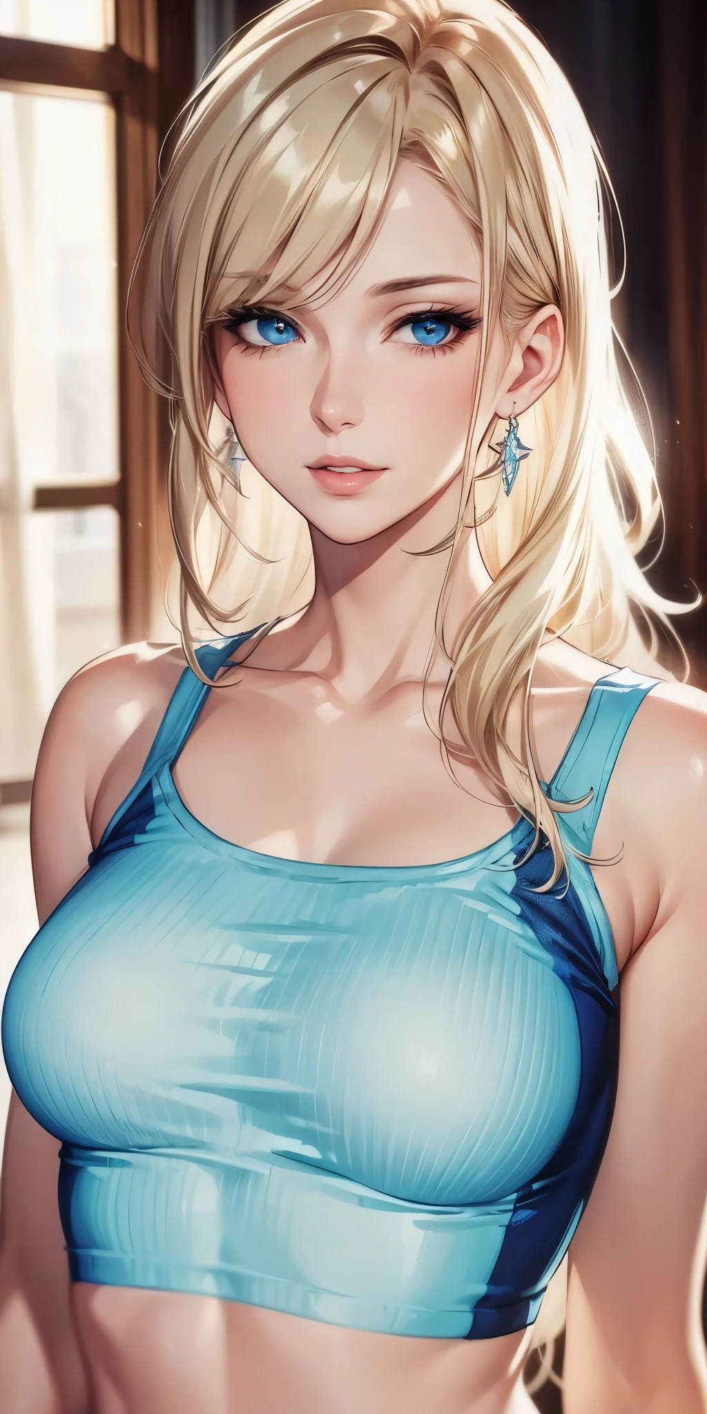 portrait, elegant adult woman, blue eyes, blonde hair, 4k resolution, high quality cg, beautiful cg, soft light