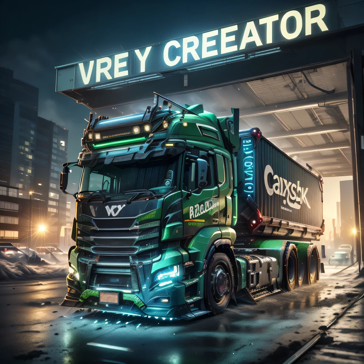 a close up of a green truck parked in front of a building, hyper real render, 8k vray render, 8 k render, 8k render, vray 8k render, 16k render, wide body, fvckrender, render 8k, render 8 k, vray 8k, v - ray render, v-ray render