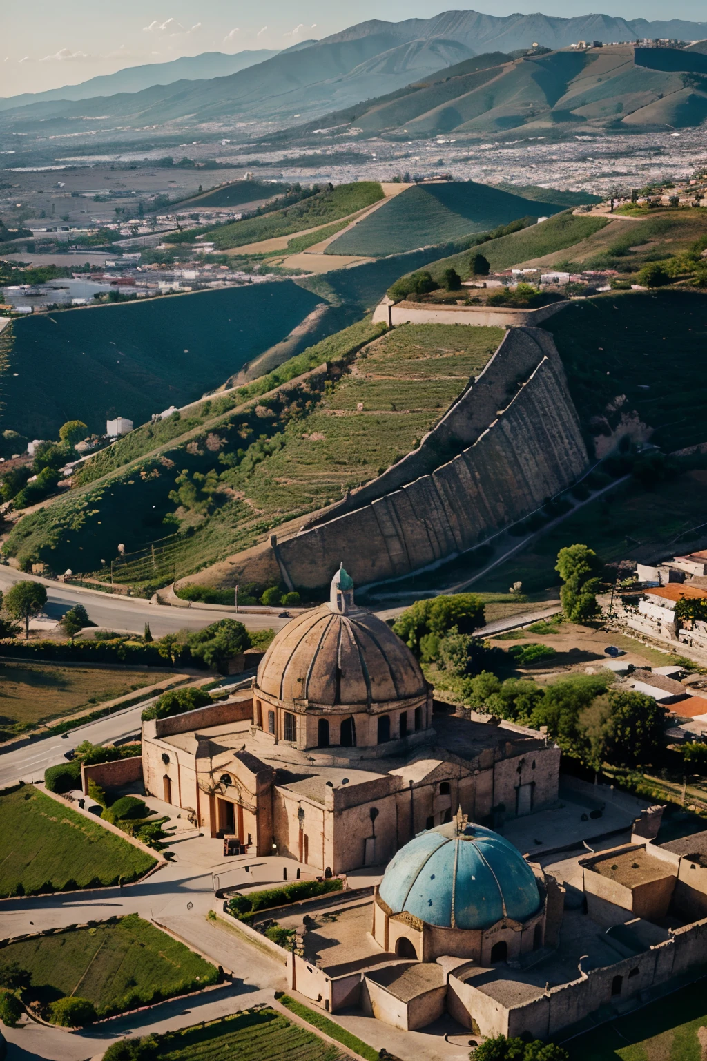 Create a poster of tourism in Queretaro and put the Peña de Bernal on it, globos aeroataticos, vineyards and churches of queretaro