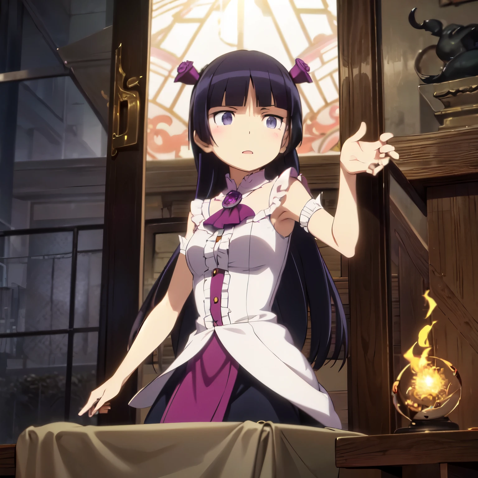 (ruri gokou), 1 girl, (very detailed8K壁紙), another world, necromancer,magic, black magic, Gosgarh, Bright magic, pentagram, magic formation, spark, Complex, very detailed, dramatic,
