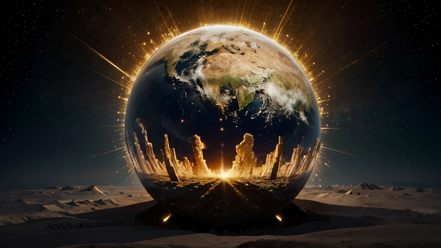 Please create a high definition image that represents the creation of the world as described in the Bible. The image must only contain the creation of the first day.